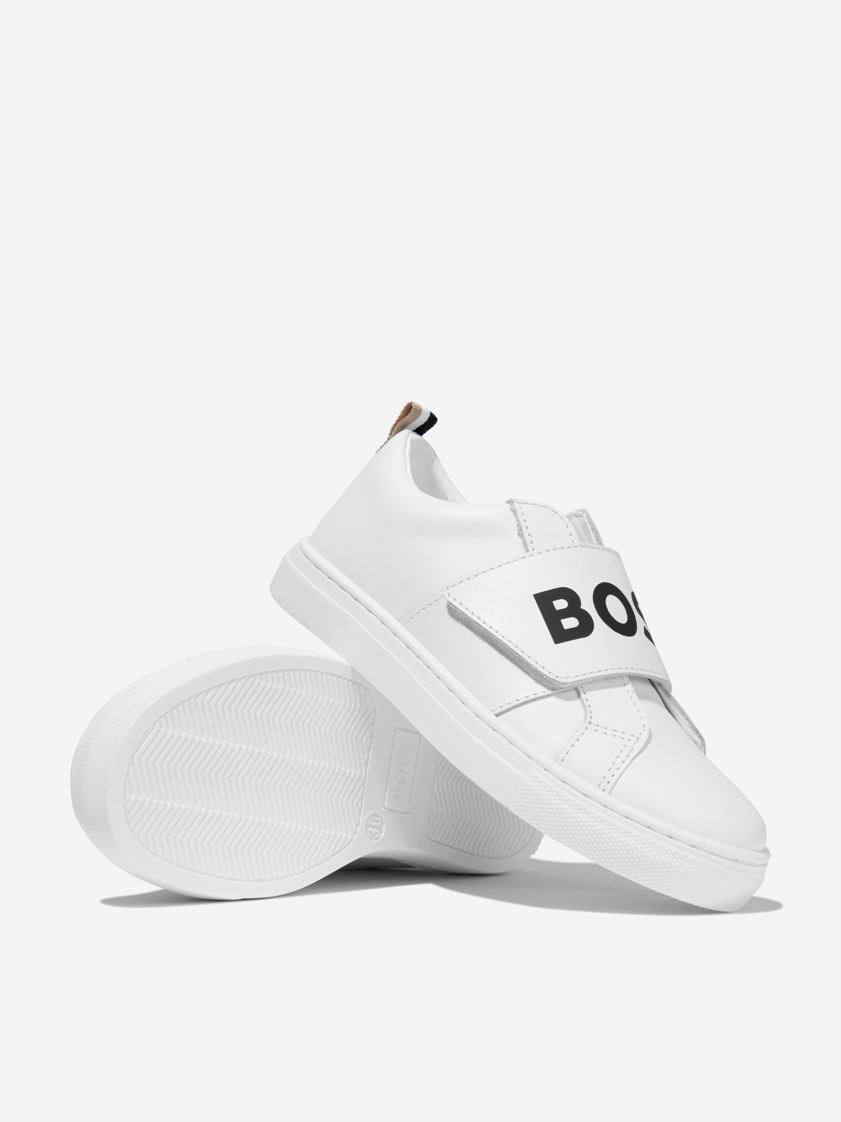 BOSS Boys Leather Logo Trainers In White