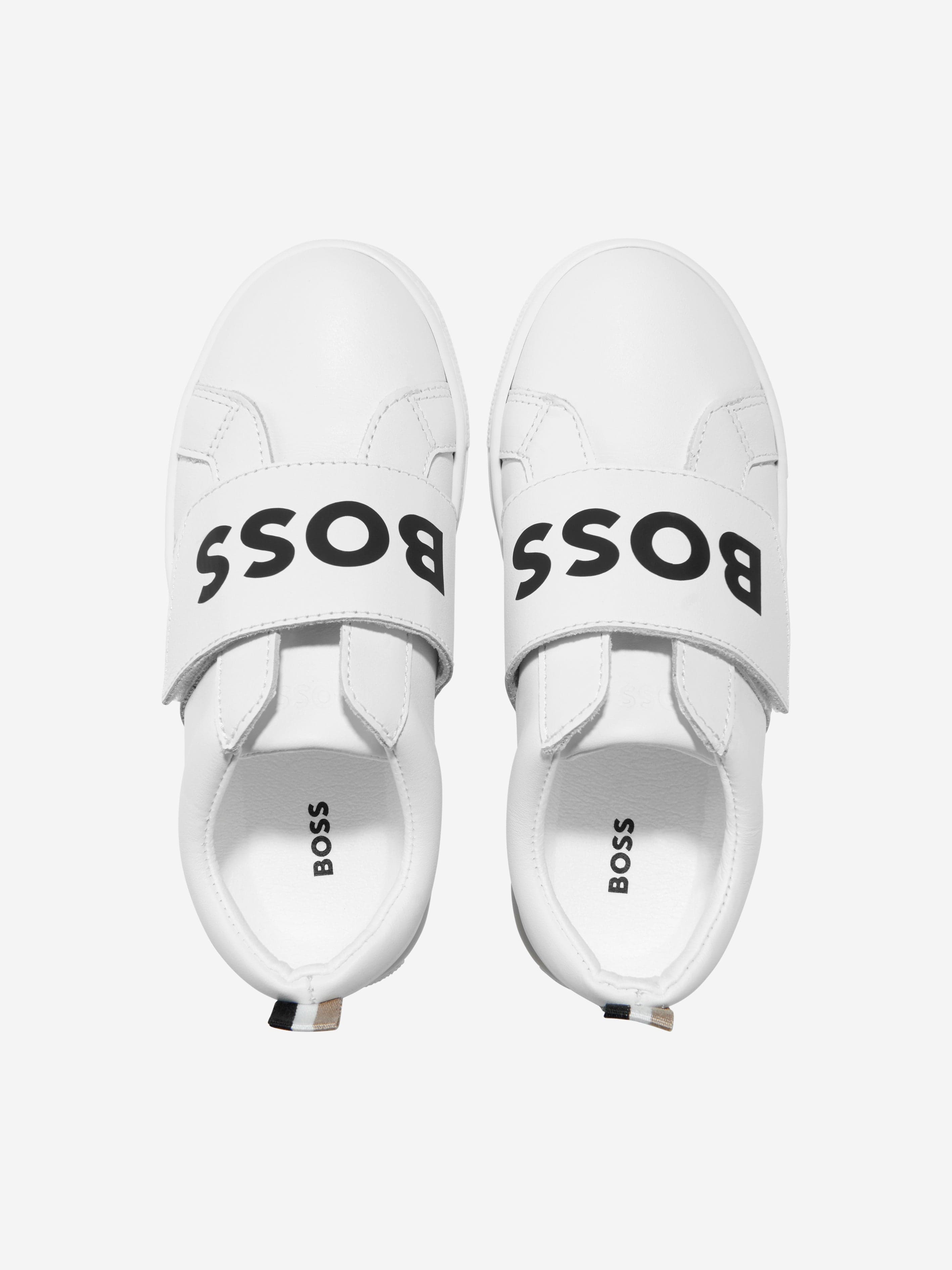 BOSS Boys Leather Logo Trainers In White