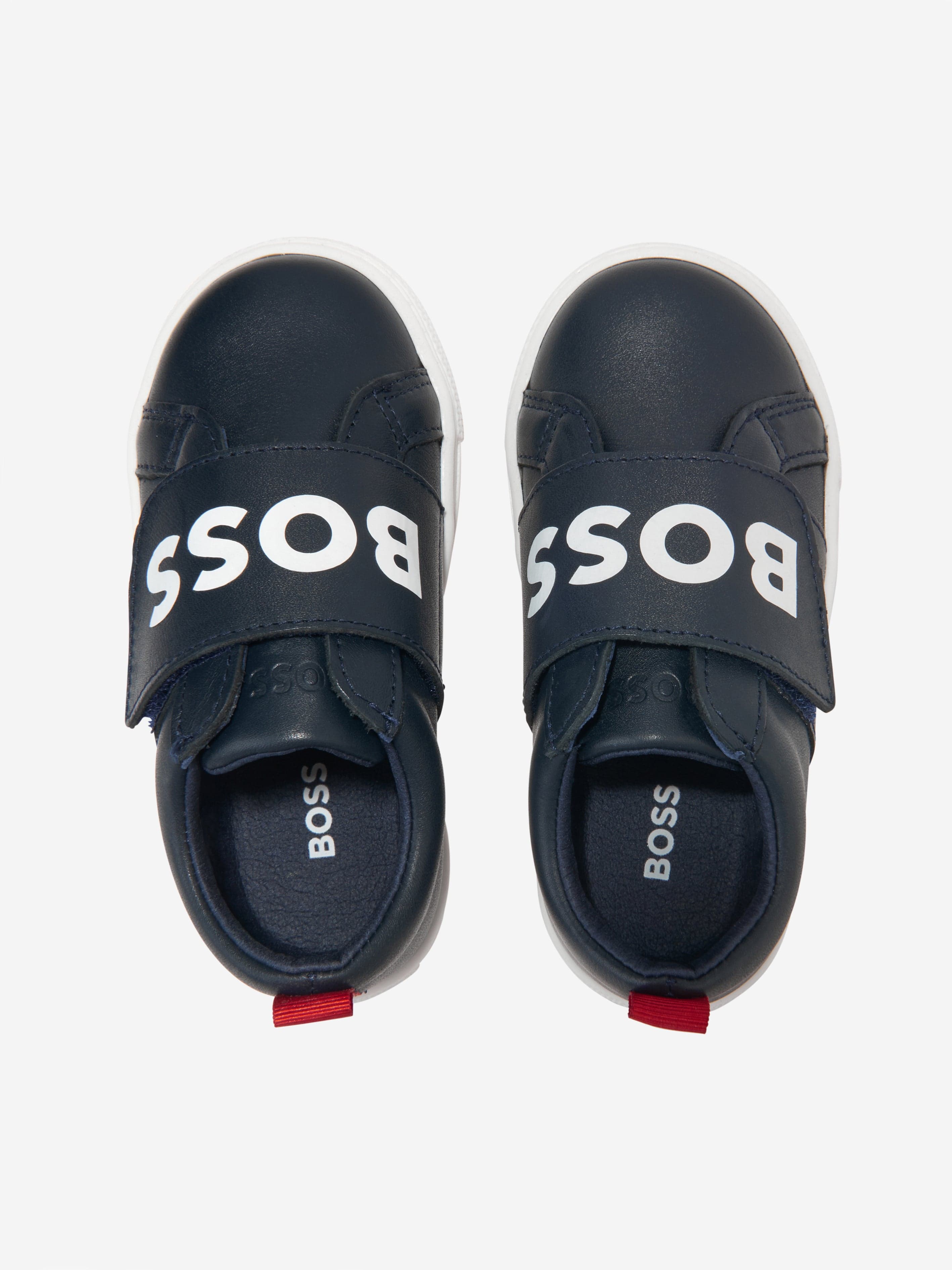 BOSS Boys Leather Logo Trainers In Navy