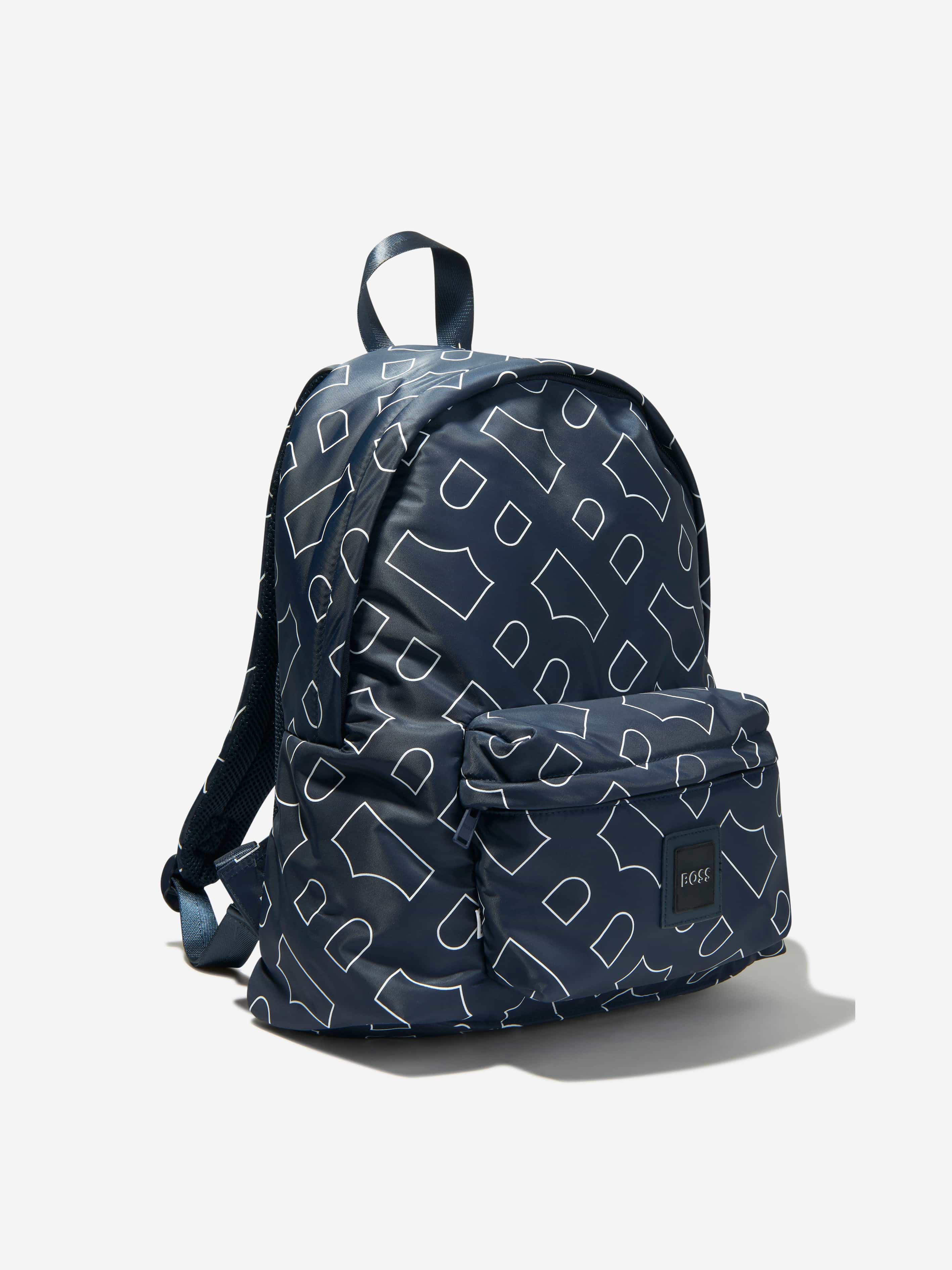 BOSS Kids Monogram Backpack In Navy