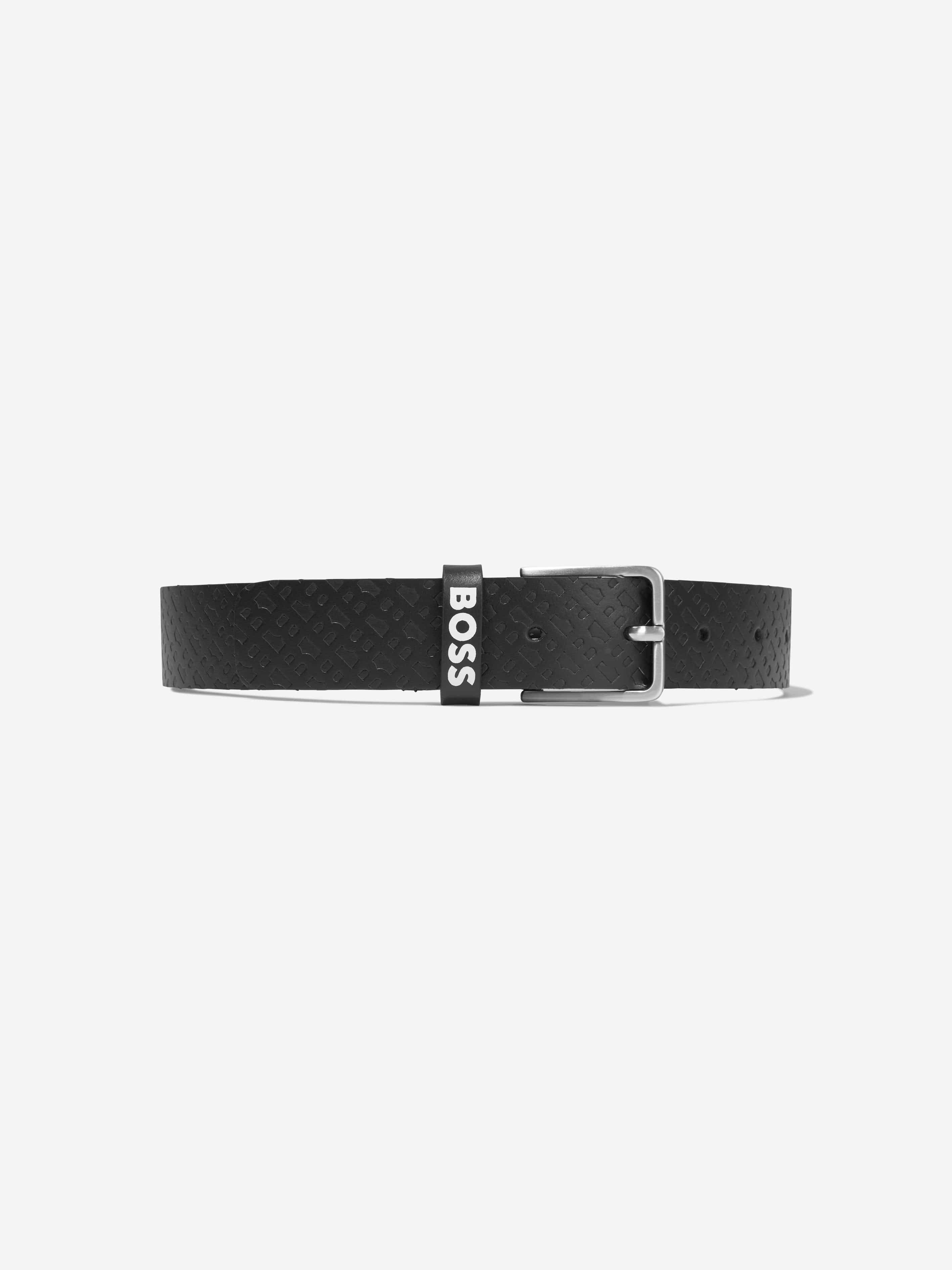 BOSS Boys Leather Logo Belt In Black