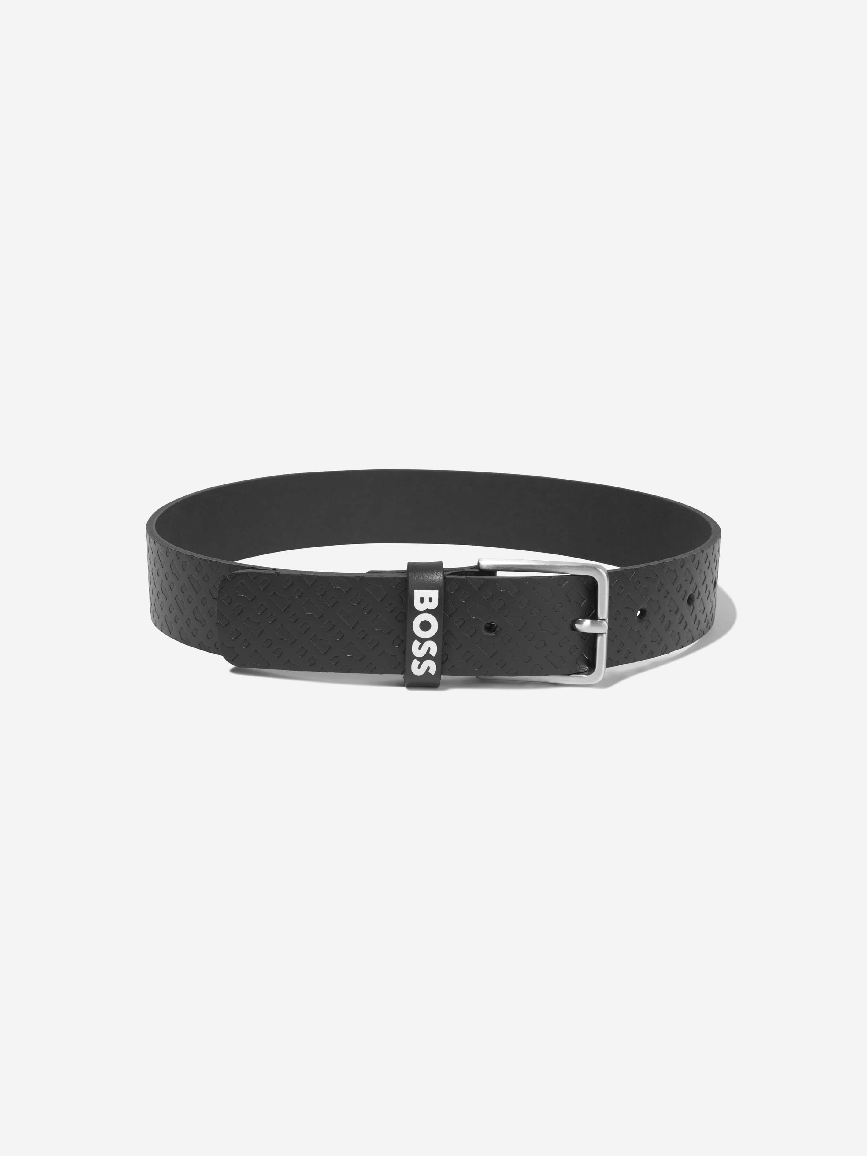 BOSS Boys Leather Logo Belt In Black