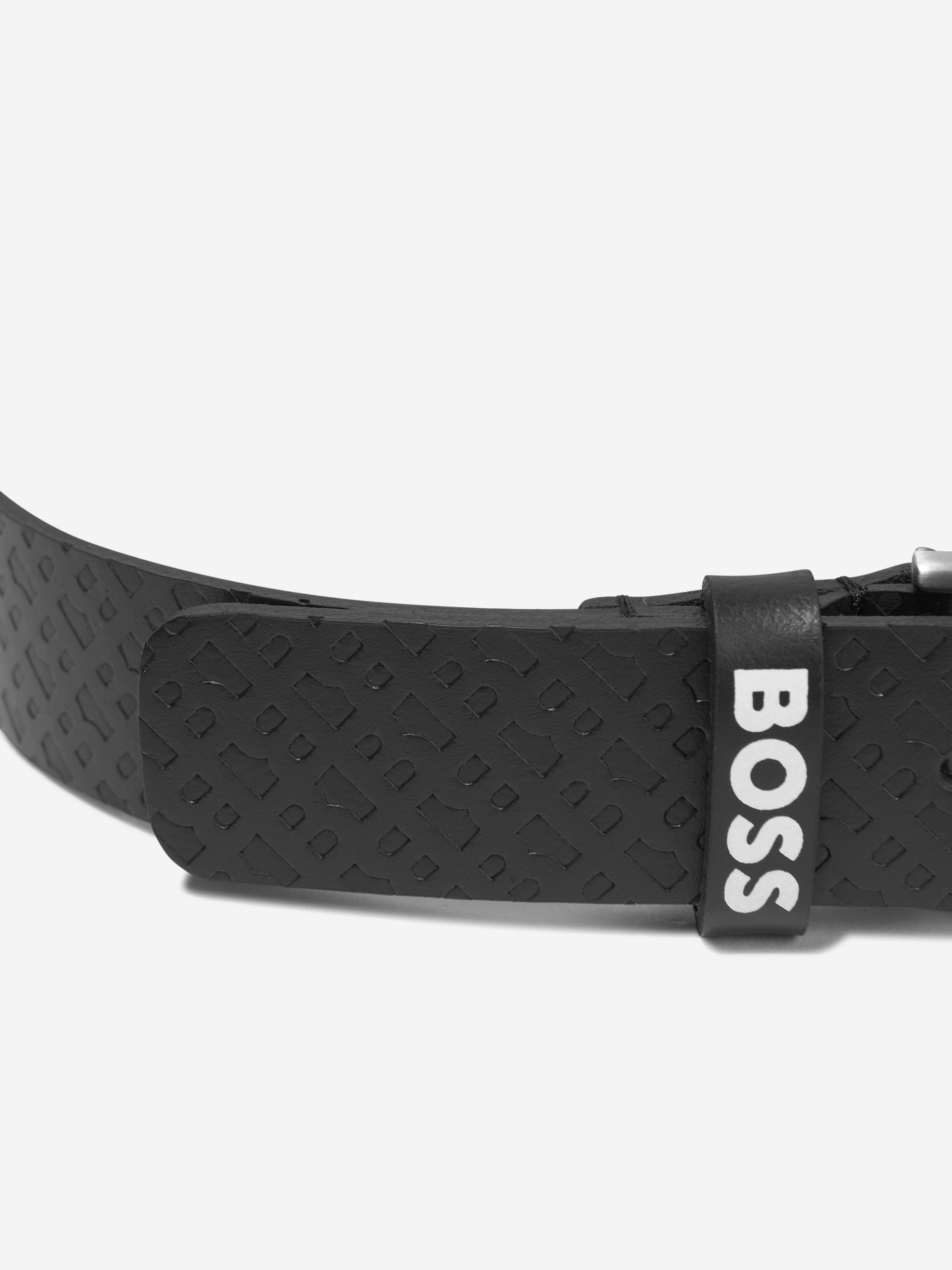 BOSS Boys Leather Logo Belt In Black