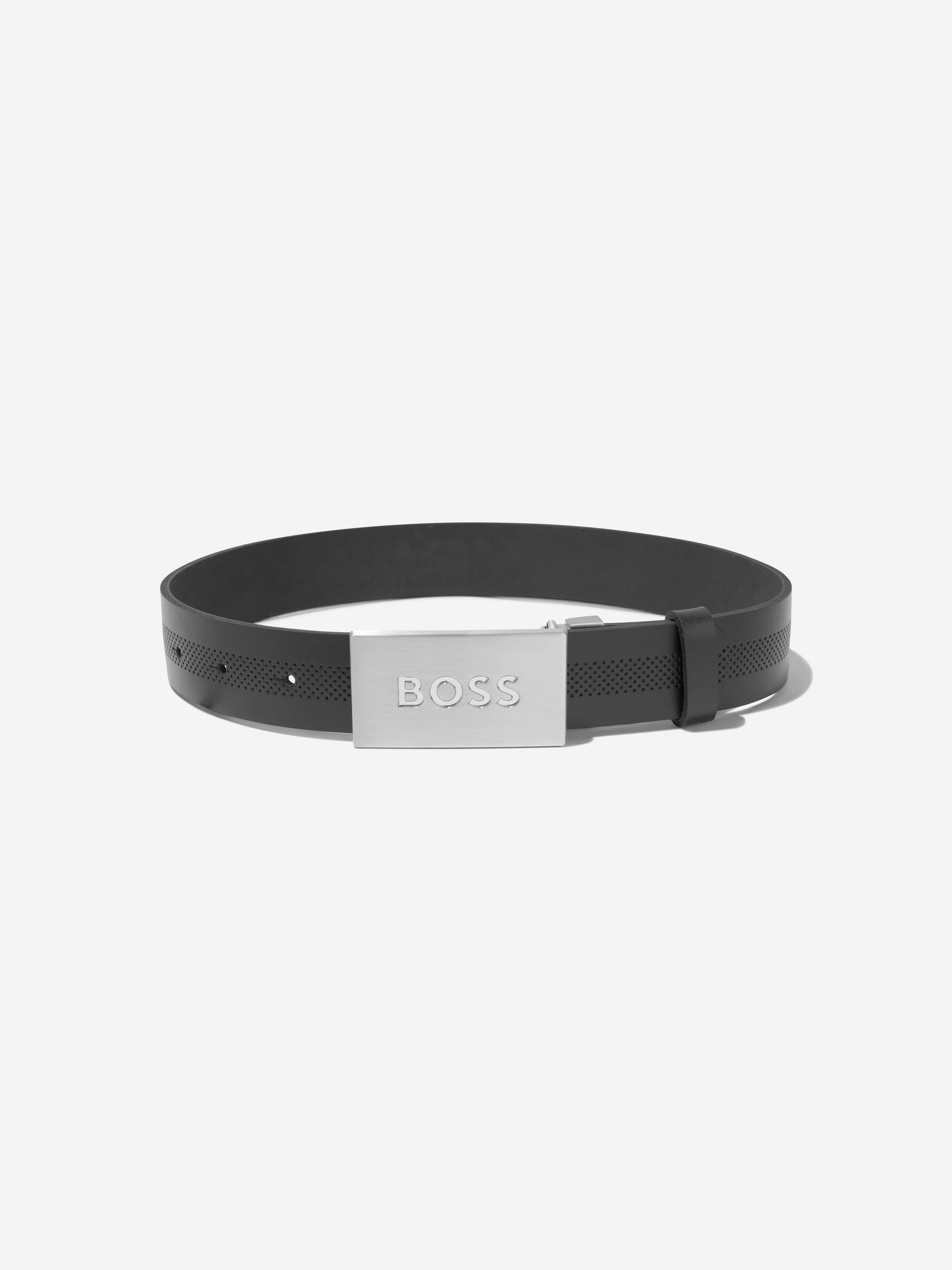 BOSS Boys Textured Leather Belt In Black