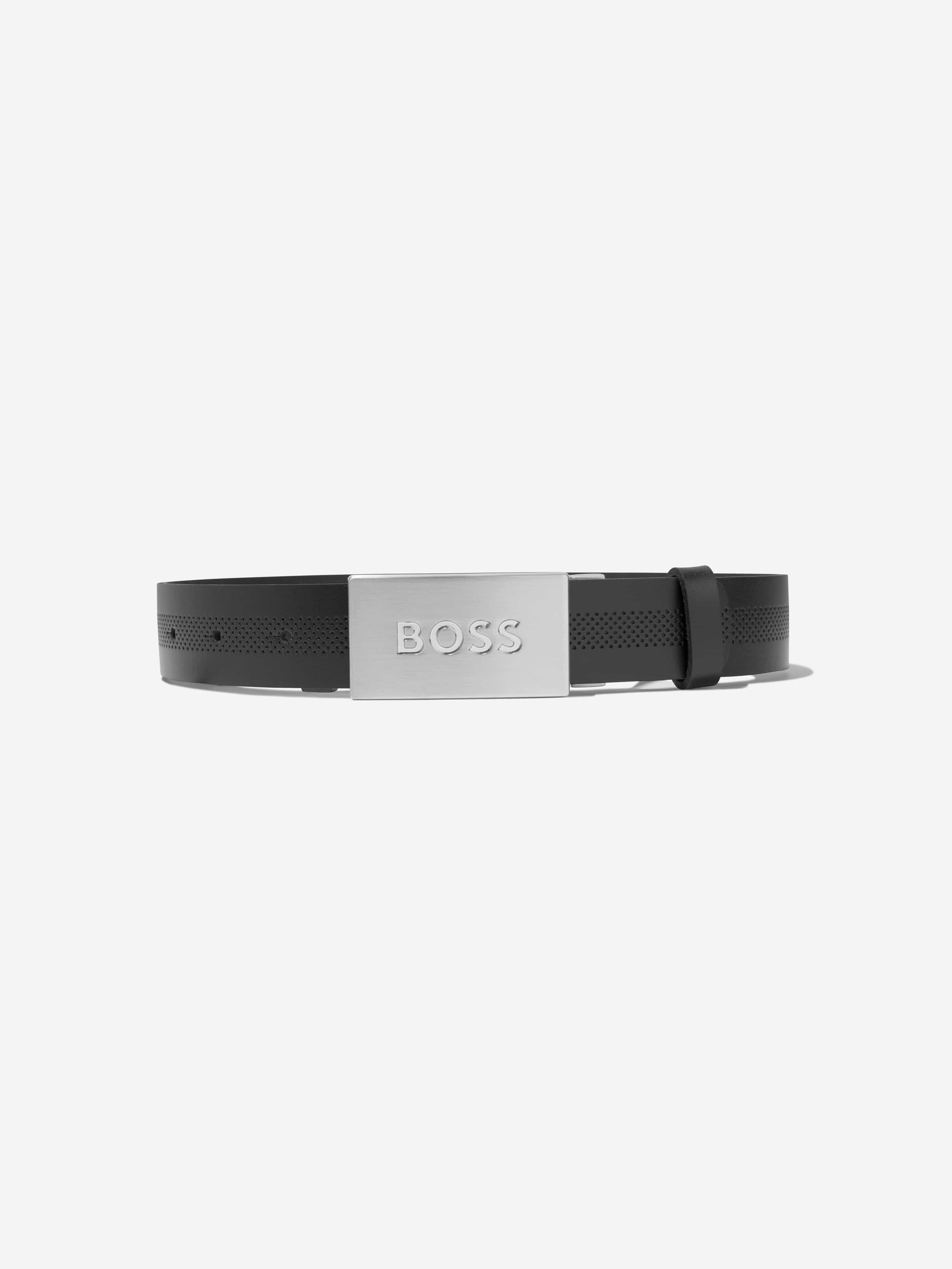 BOSS Boys Textured Leather Belt In Black