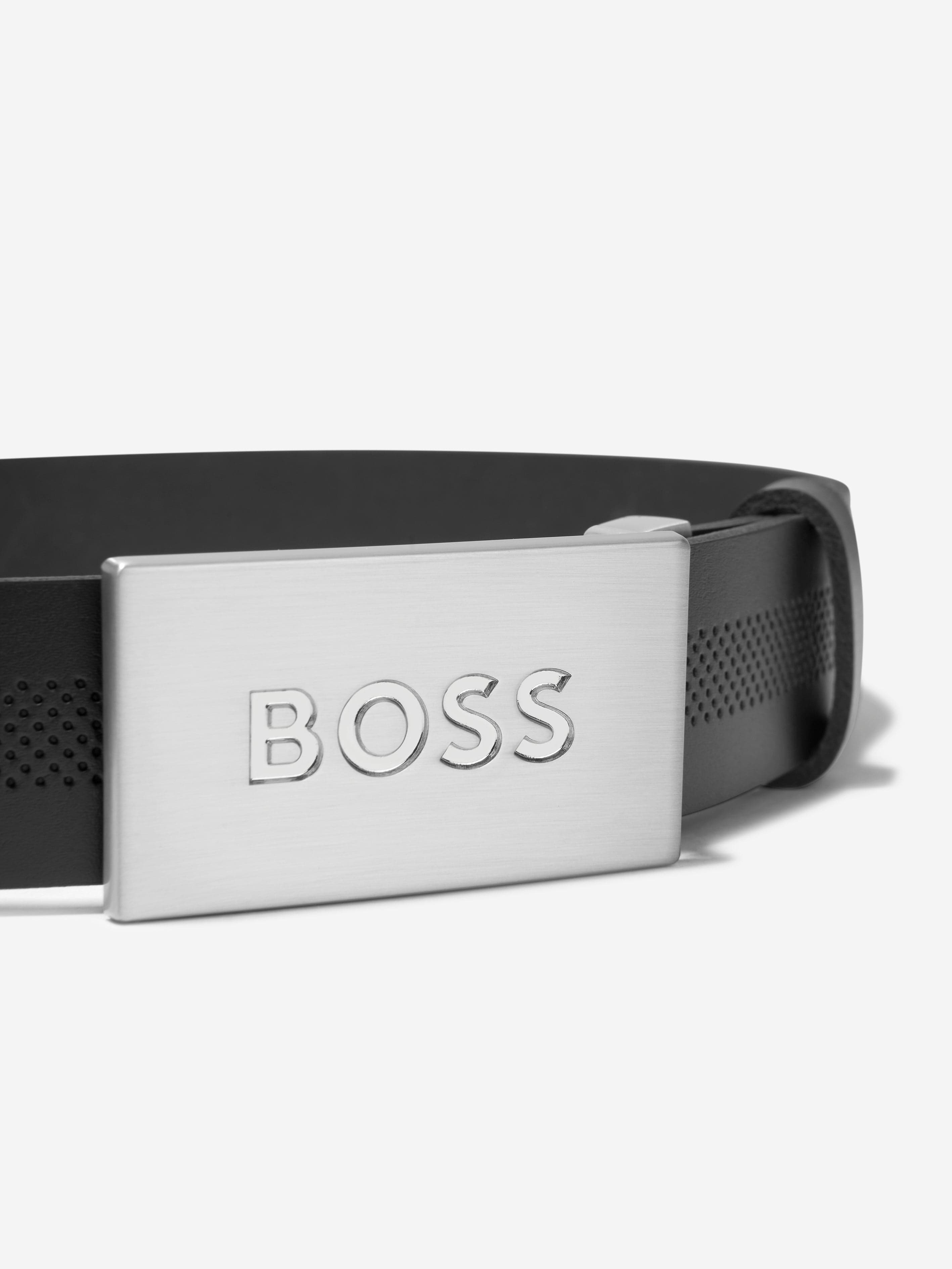 BOSS Boys Textured Leather Belt In Black