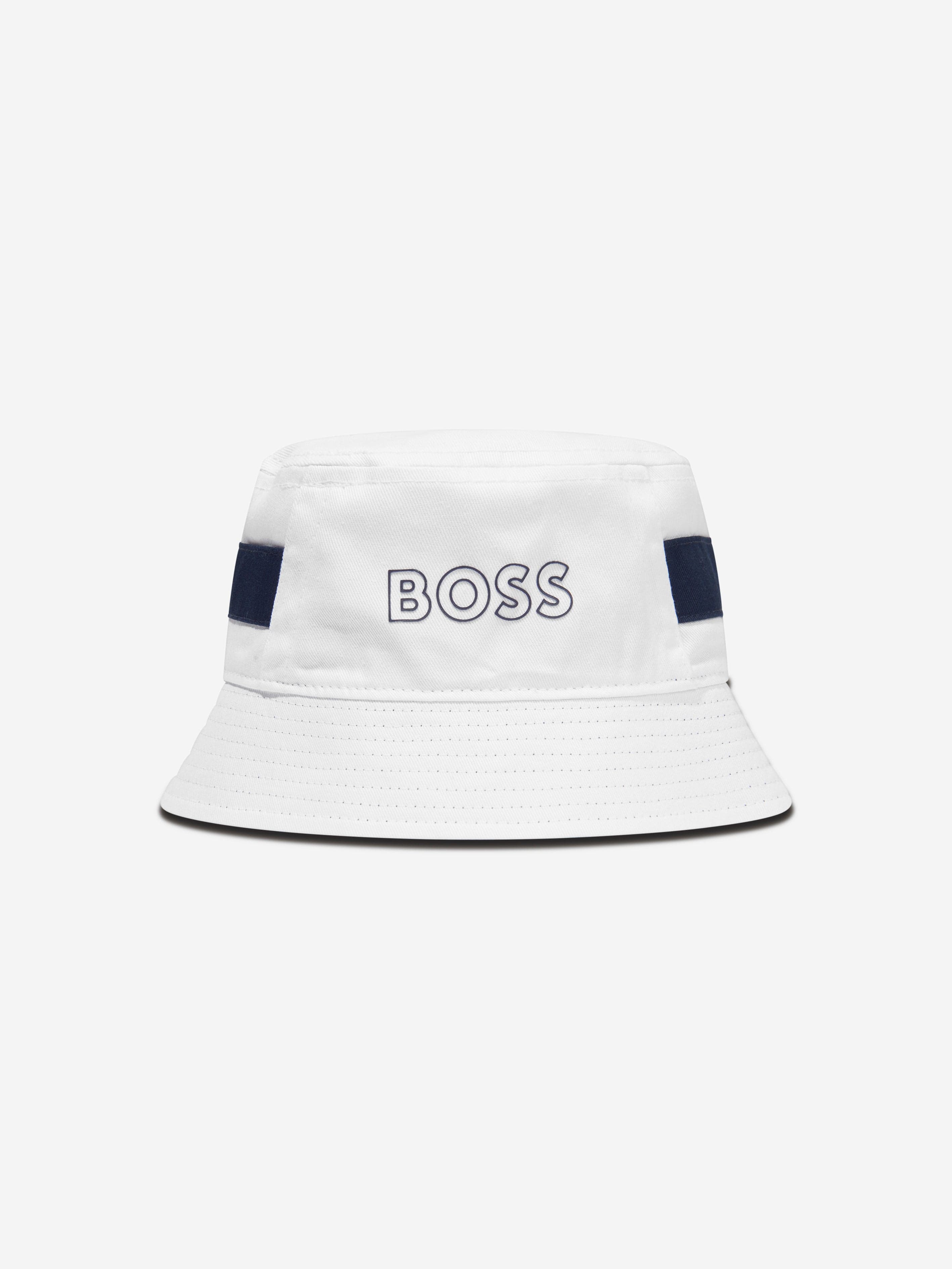 BOSS Boys Logo Bucket Hat In White