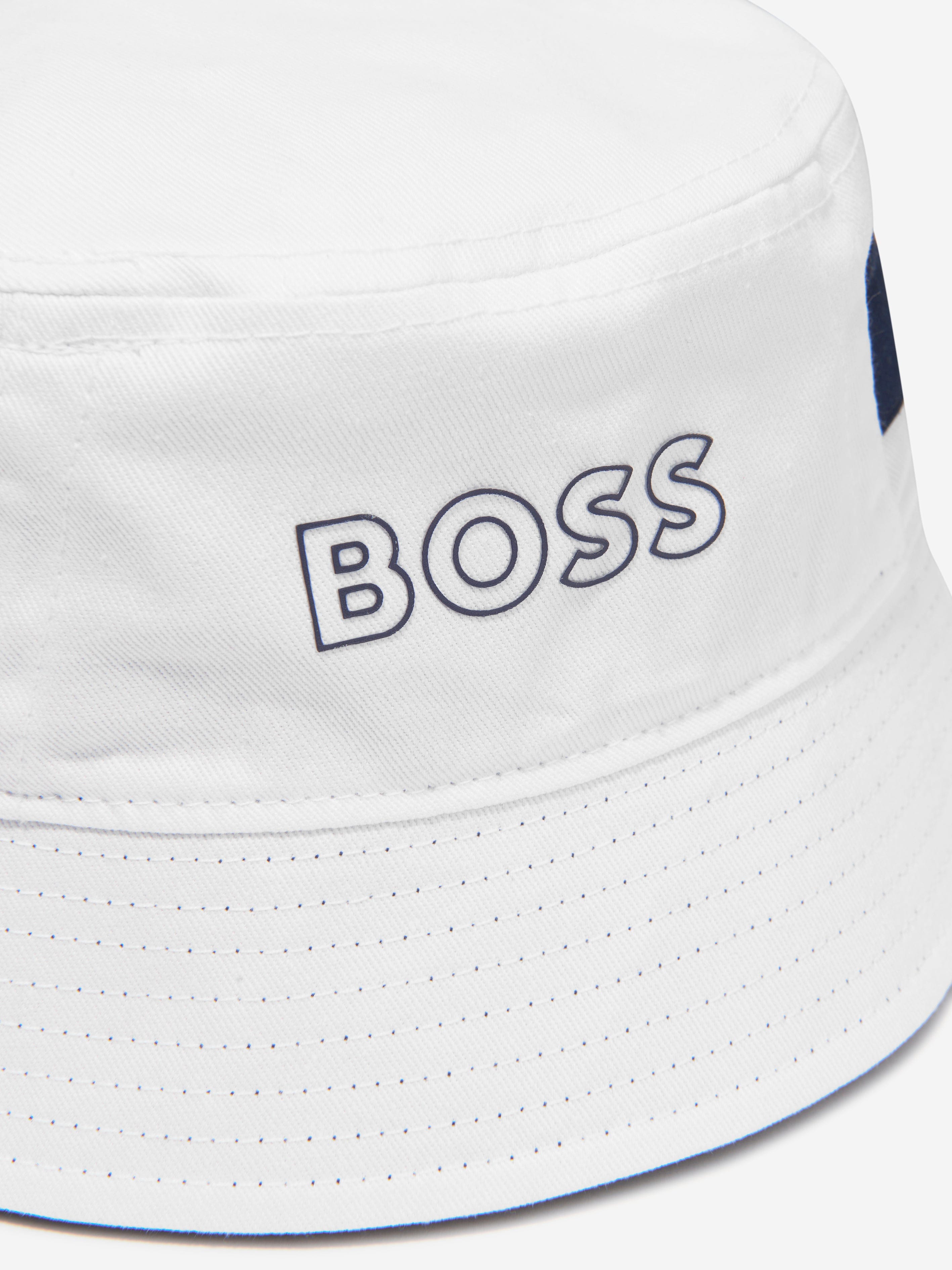 BOSS Boys Logo Bucket Hat In White