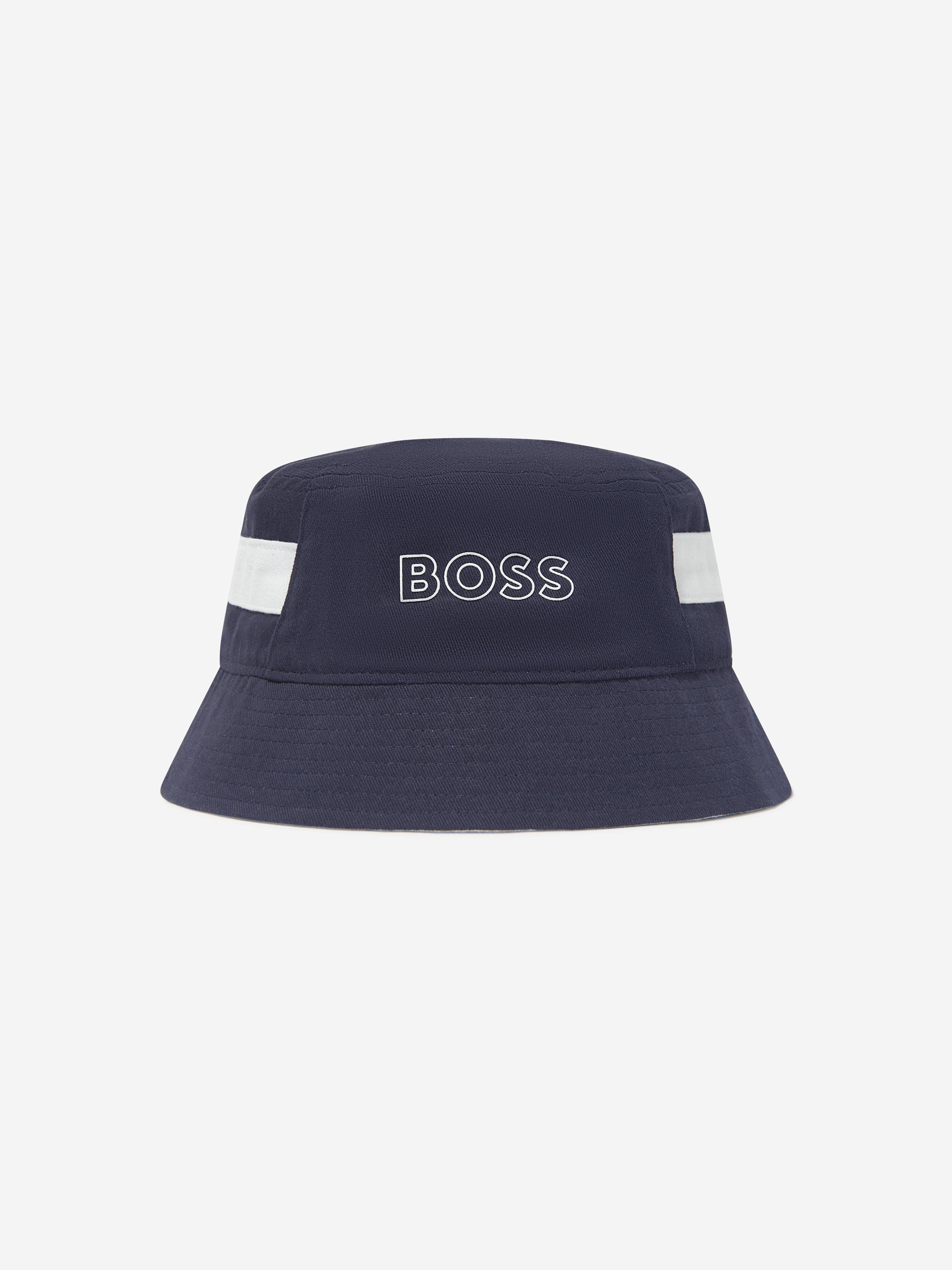 BOSS Boys Logo Bucket Hat In Navy