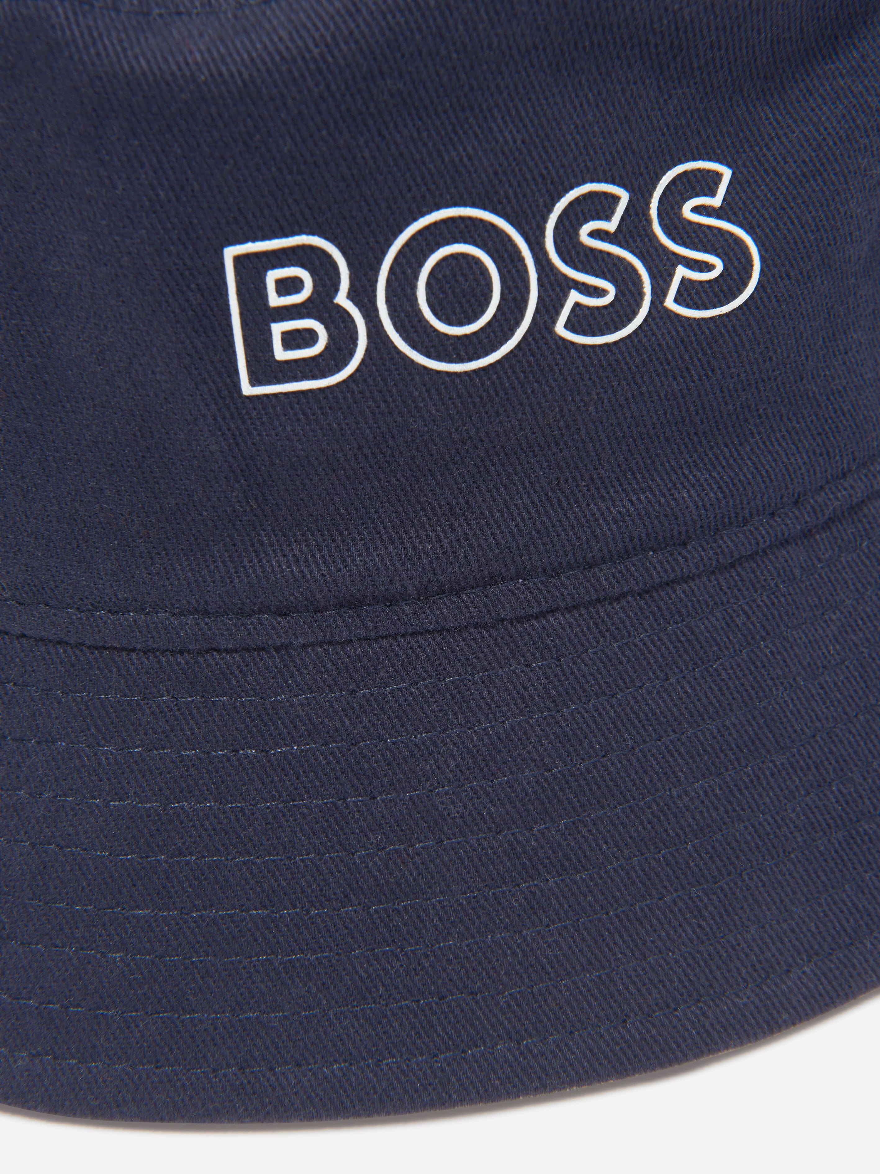 BOSS Boys Logo Bucket Hat In Navy