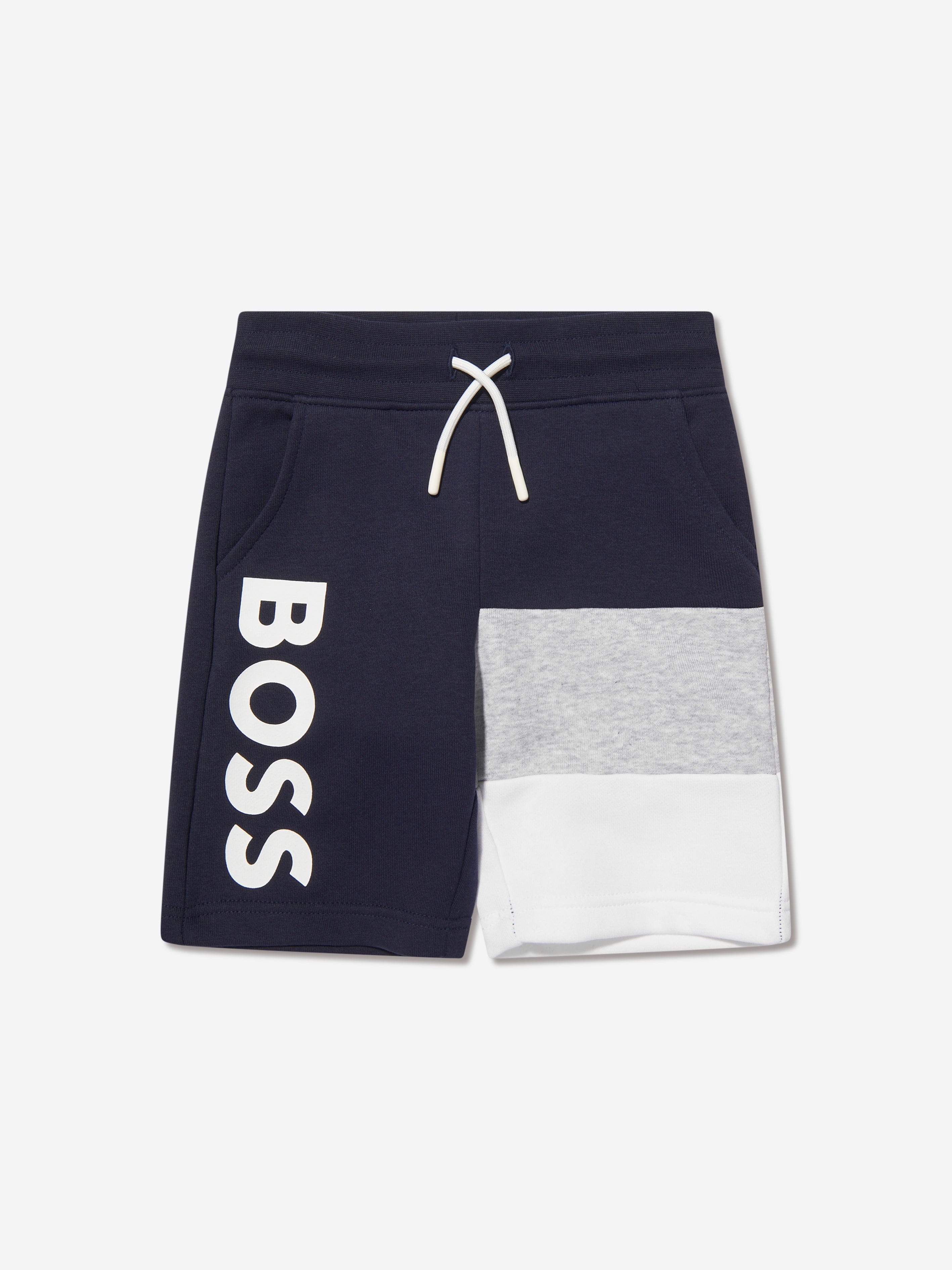 BOSS Boys Logo Bermuda Shorts In Navy