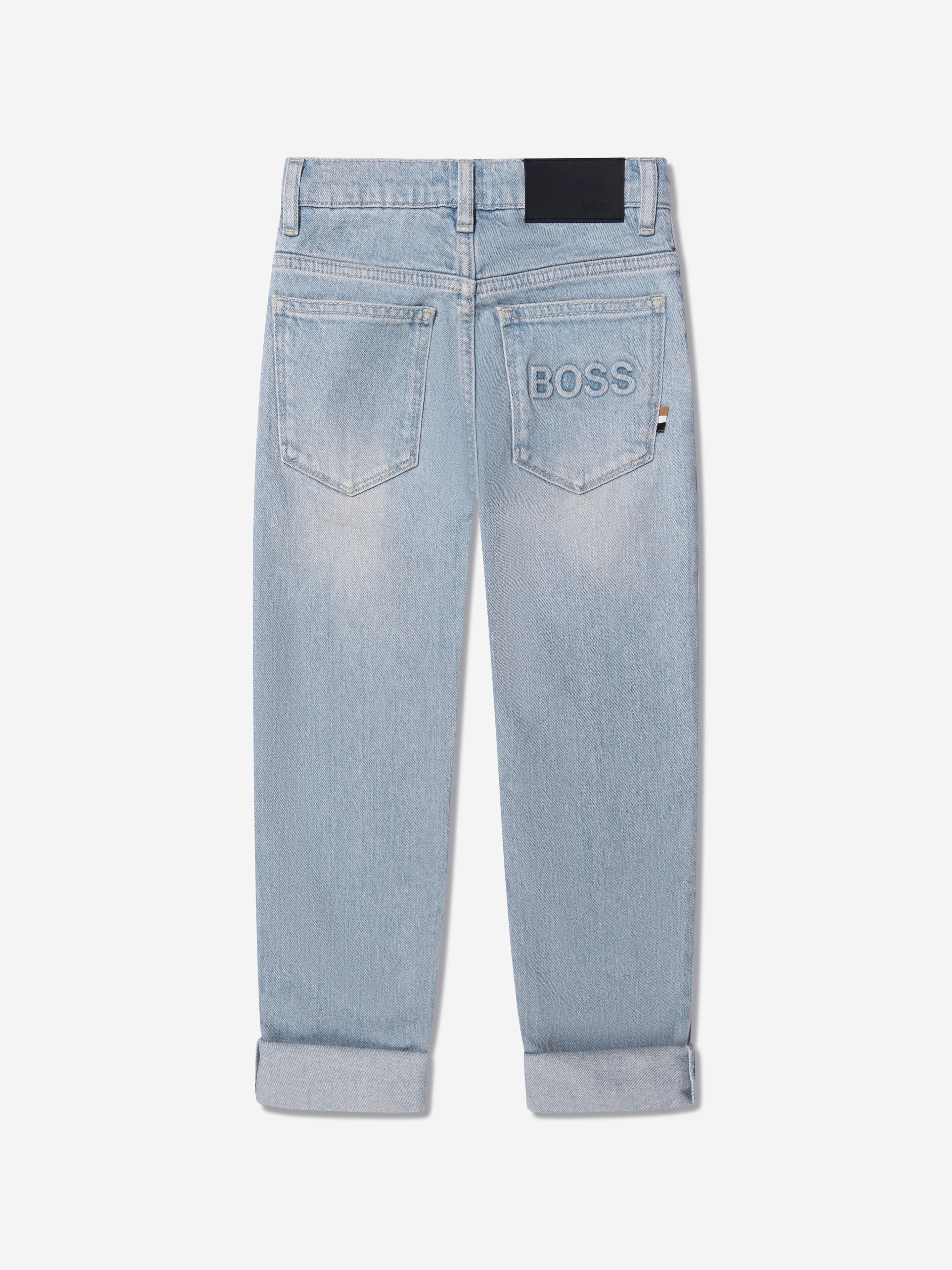 BOSS Boys Bleached Denim Regular Fit Jeans In Blue