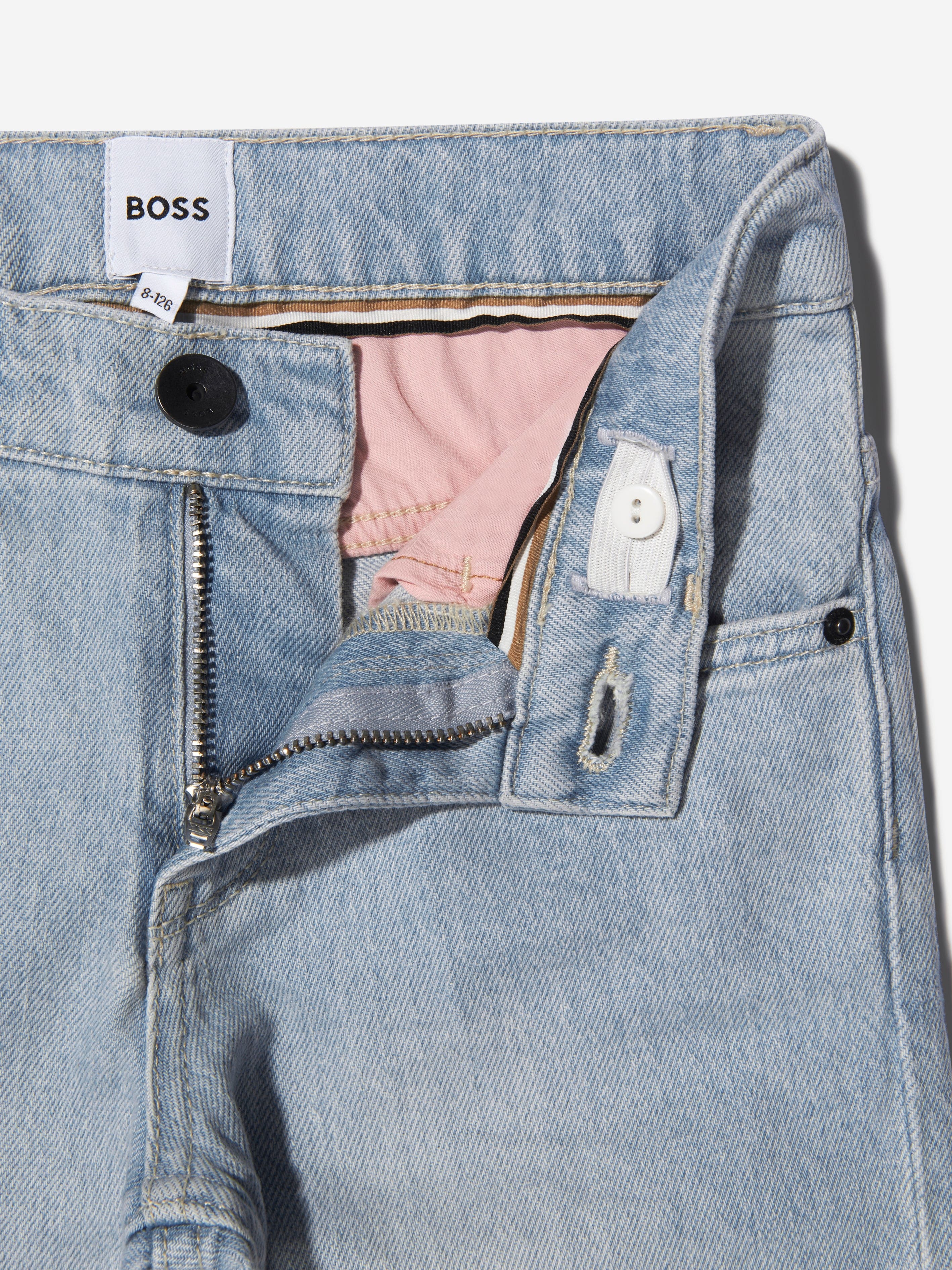 BOSS Boys Bleached Denim Regular Fit Jeans In Blue