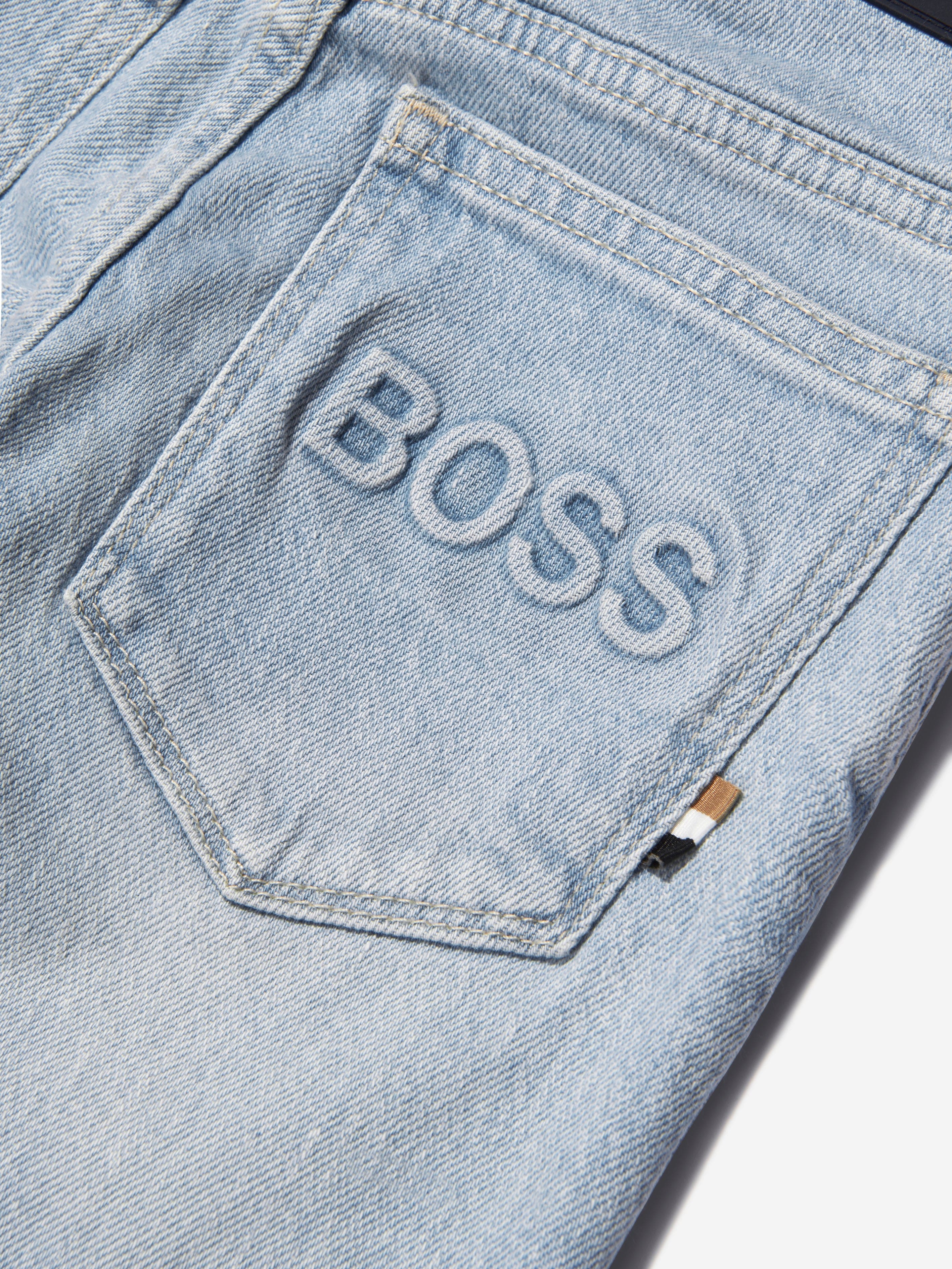 BOSS Boys Bleached Denim Regular Fit Jeans In Blue