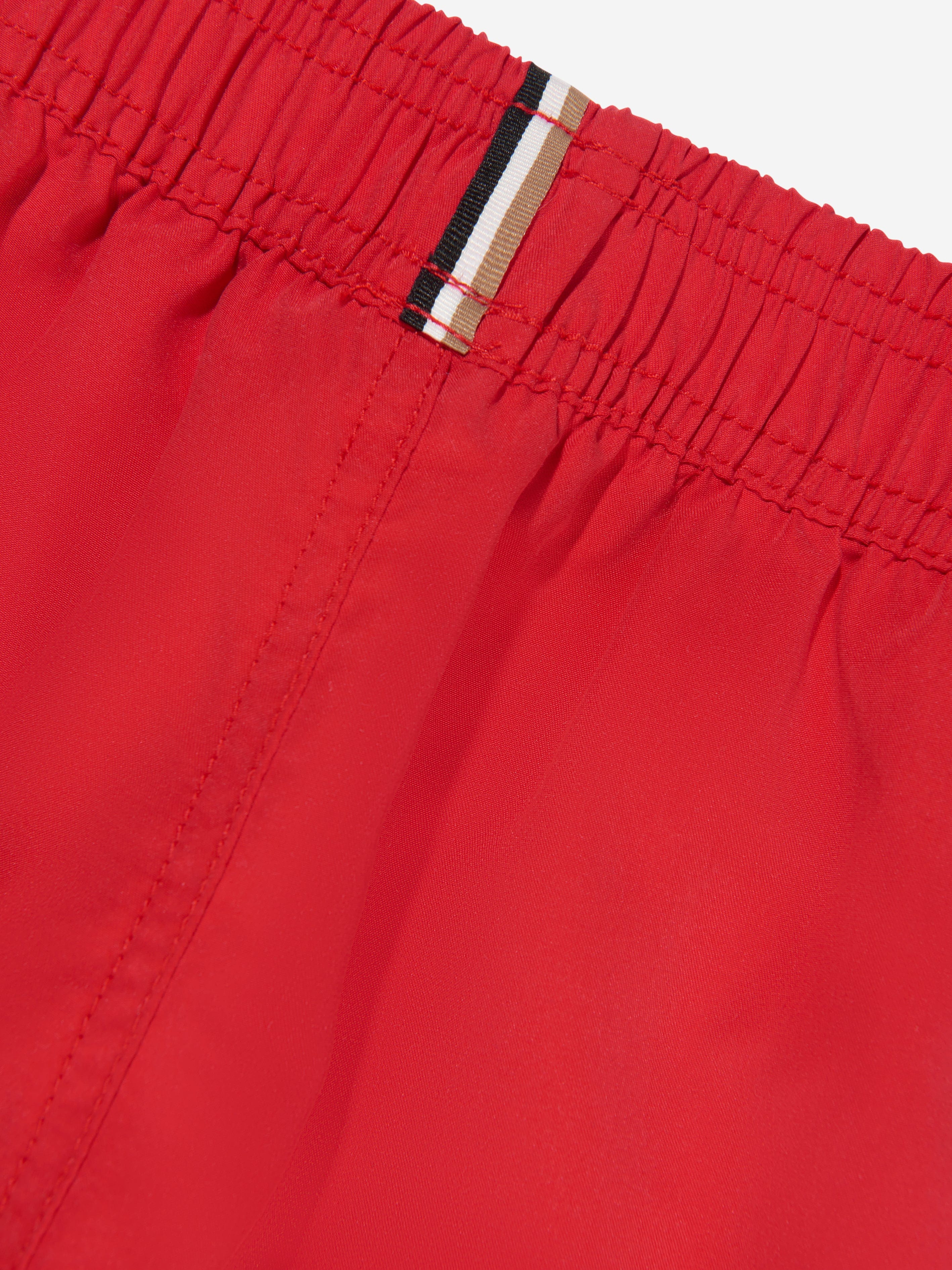 BOSS Boys Logo Swim Shorts In Red