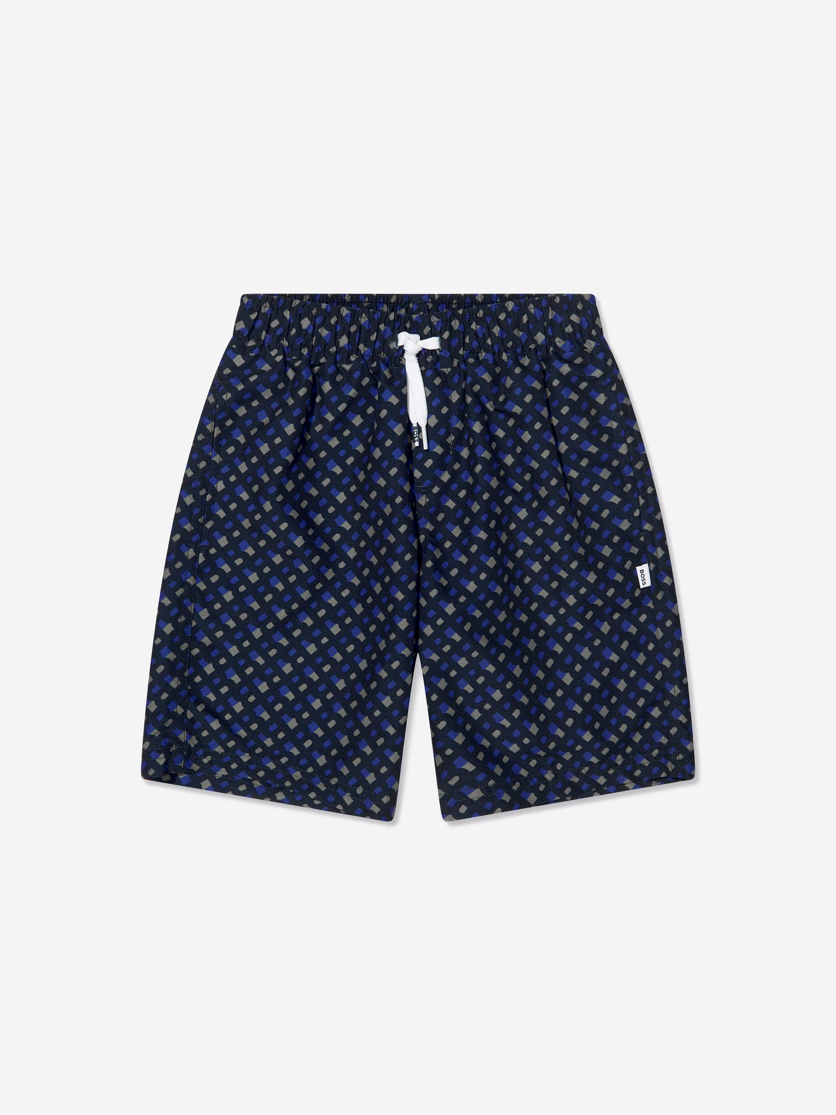 BOSS Boys Monogram Swim Shorts In Navy