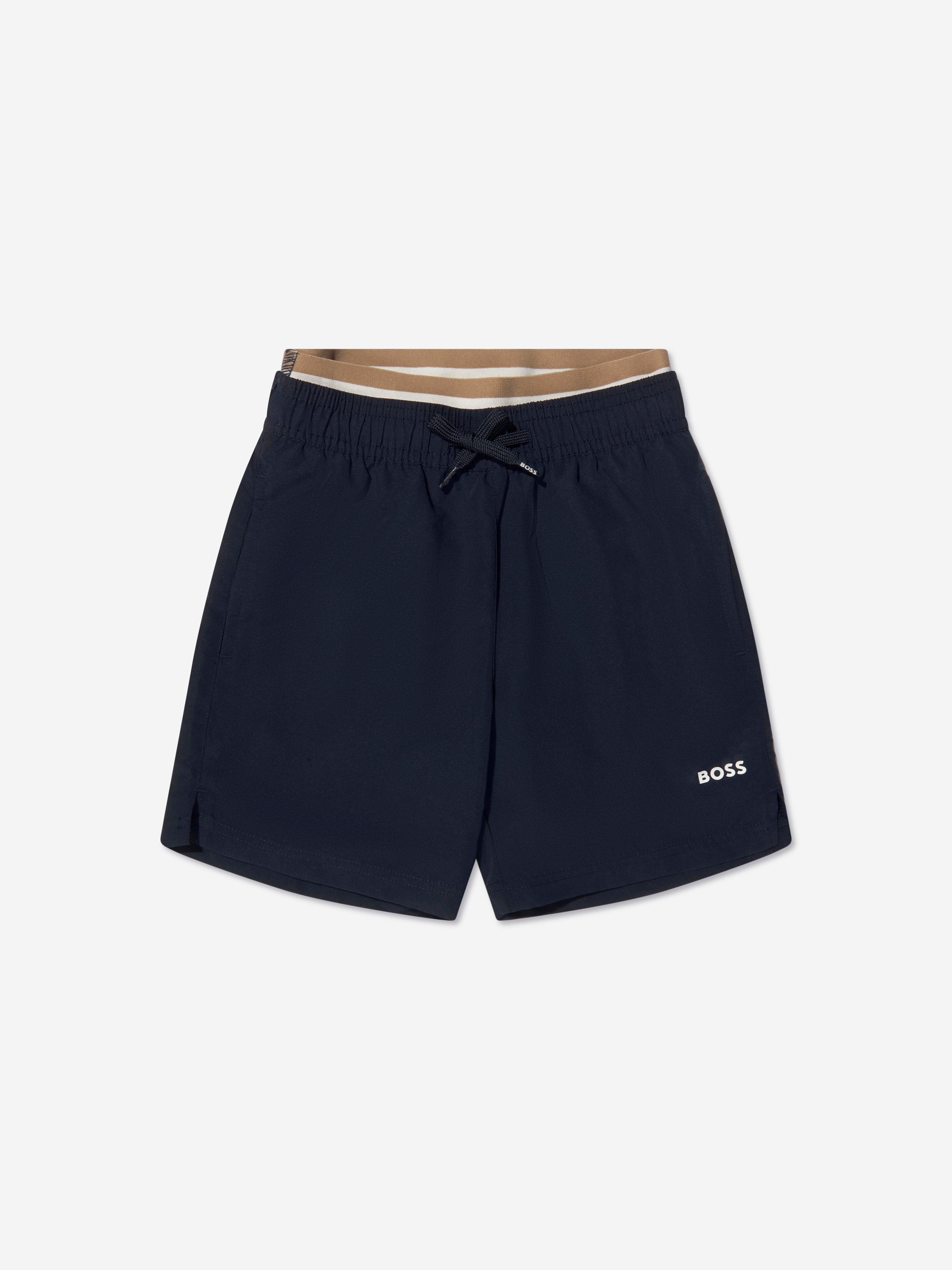 BOSS Boys Logo Swim Shorts In Navy