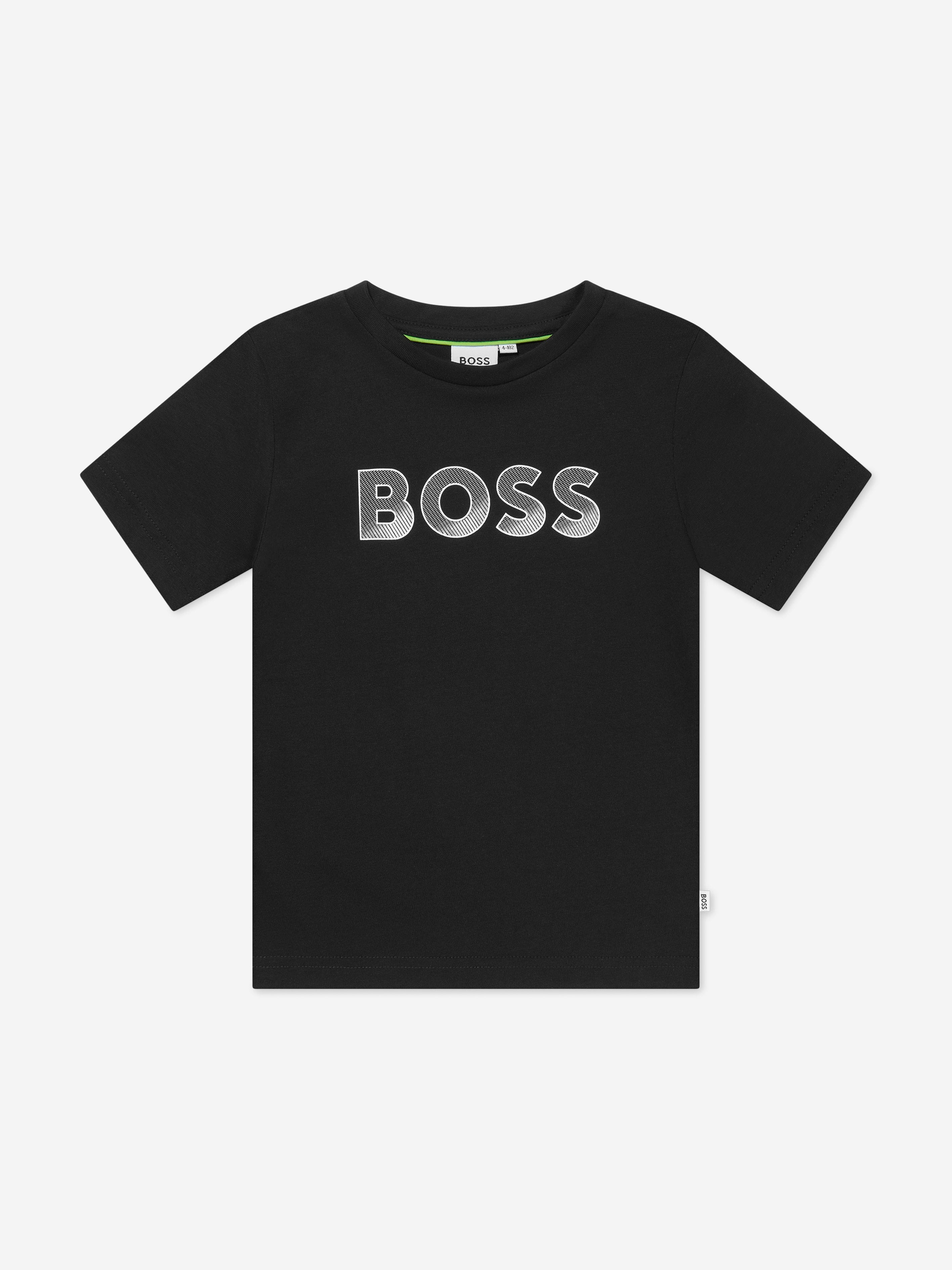 BOSS Boys Logo Print T-Shirt In Black