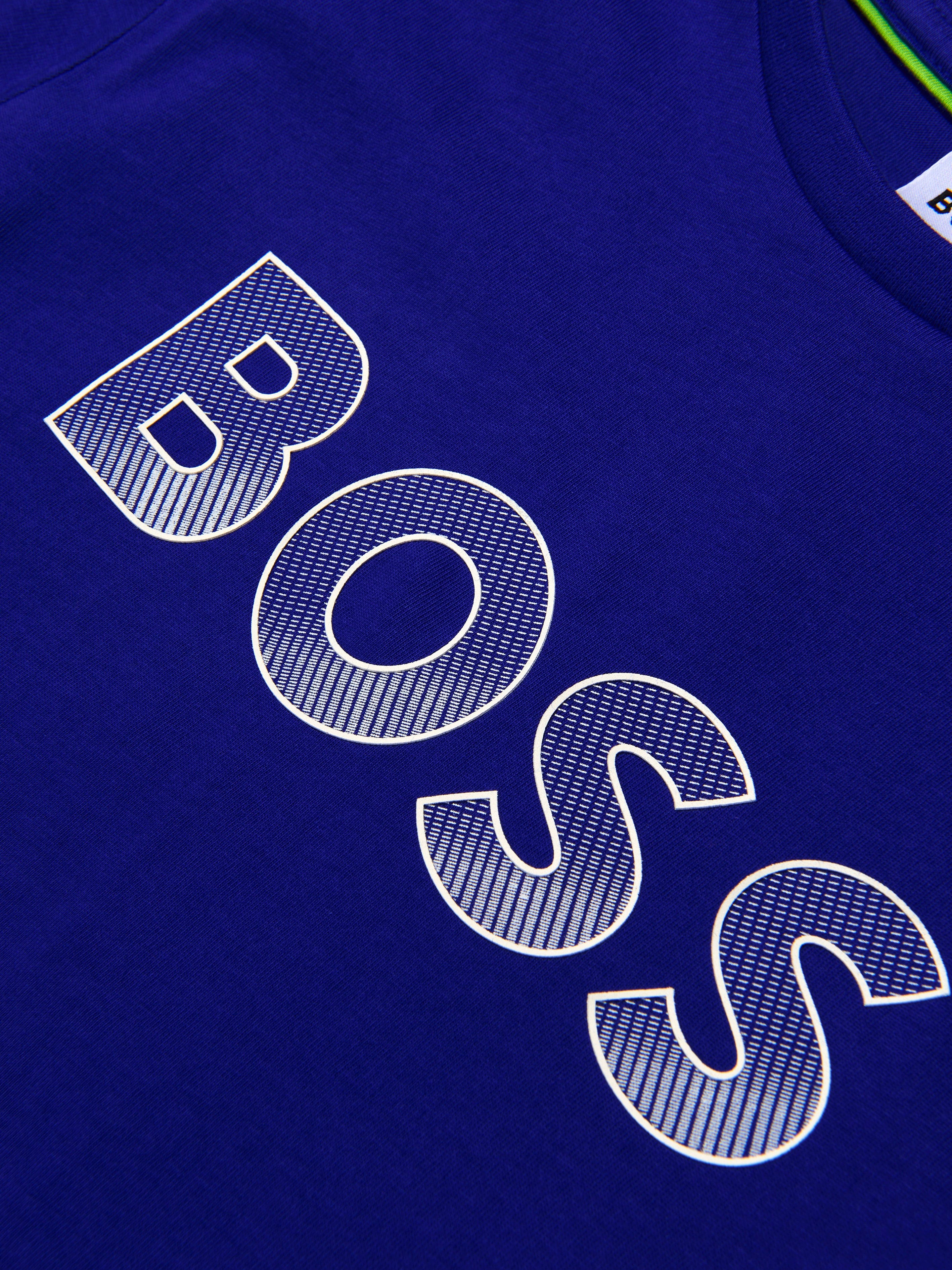 BOSS Boys Logo Print T-Shirt In Blue