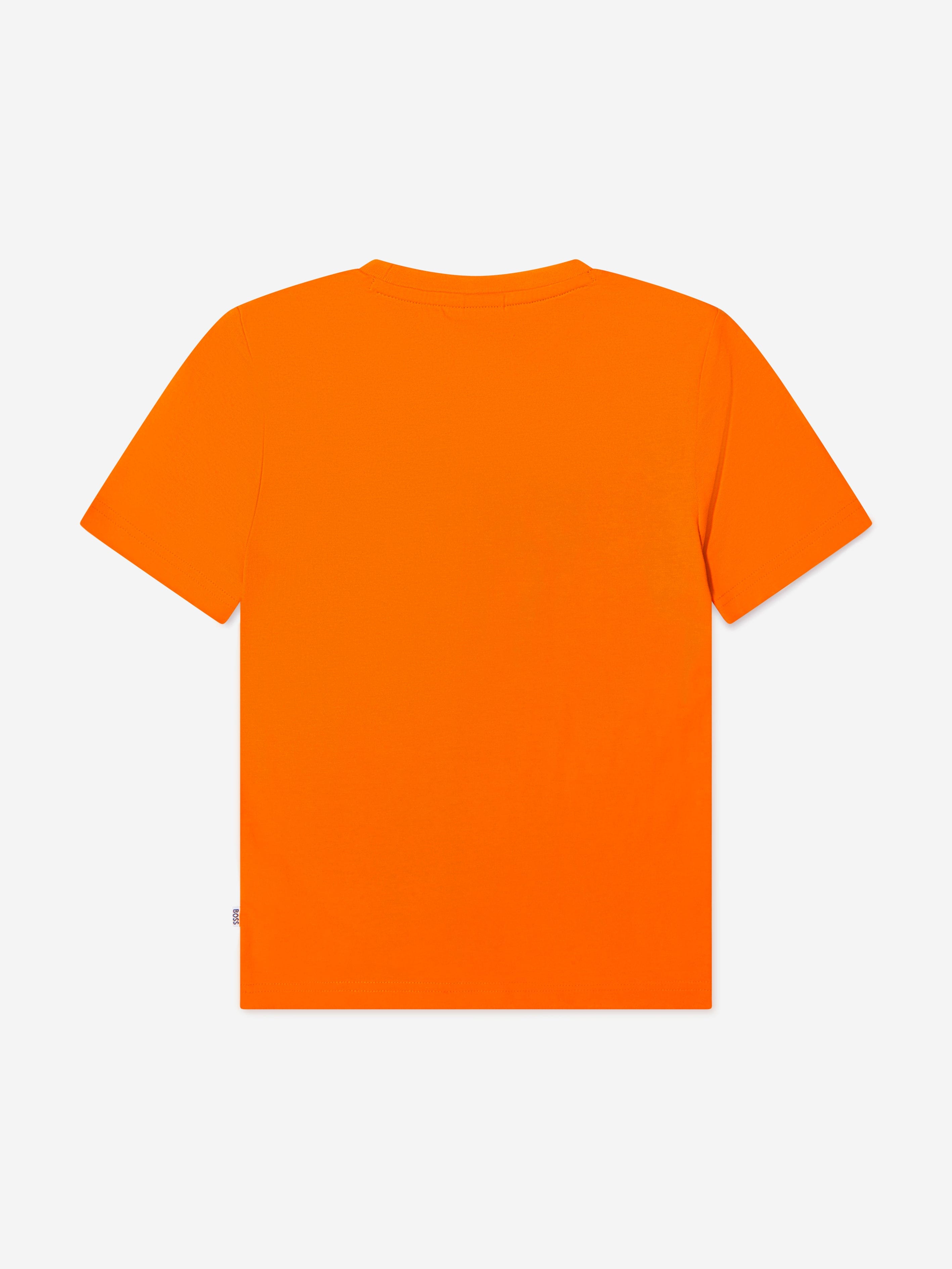 BOSS Boys Logo Print T-Shirt In Orange