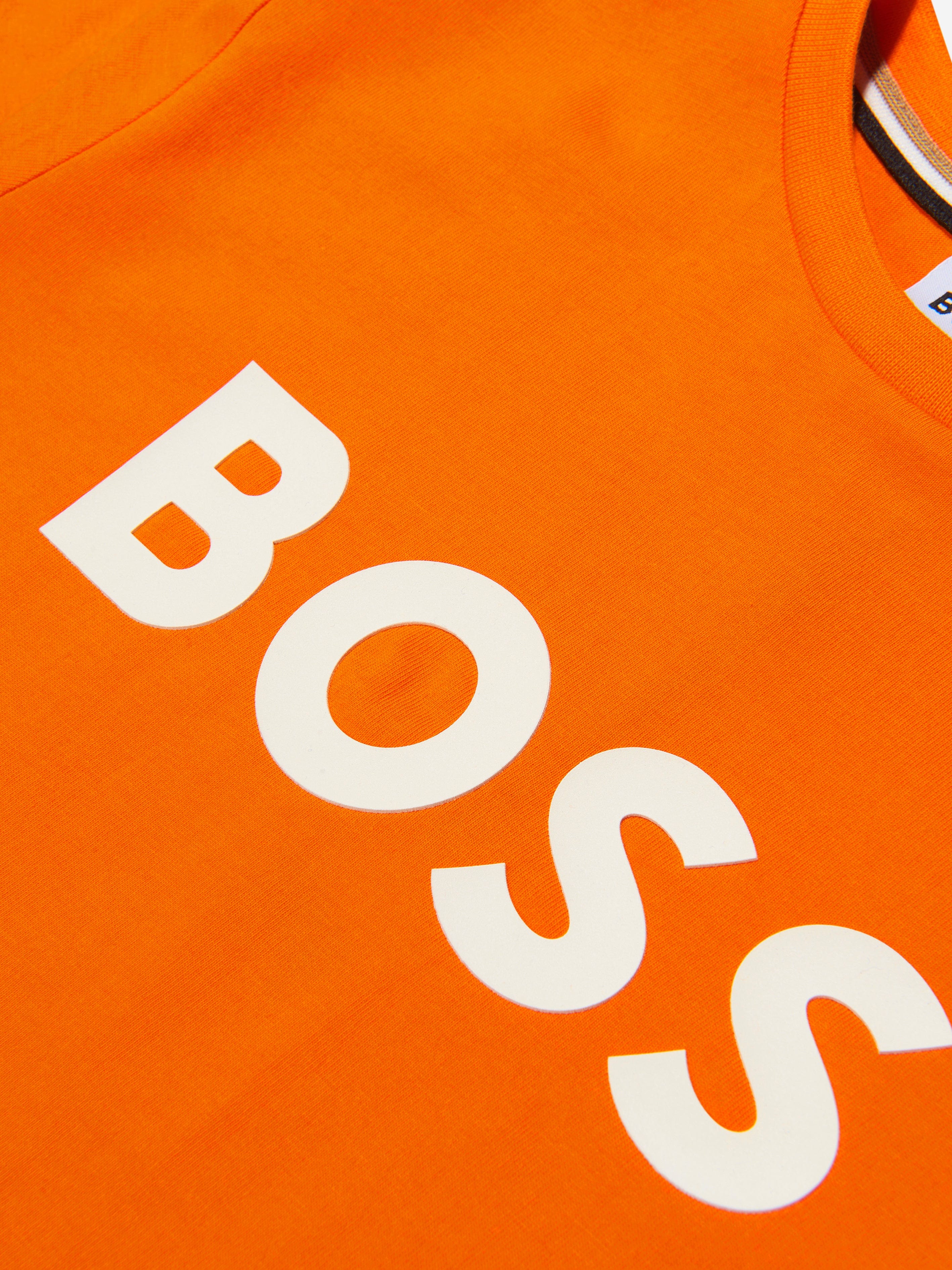 BOSS Boys Logo Print T-Shirt In Orange