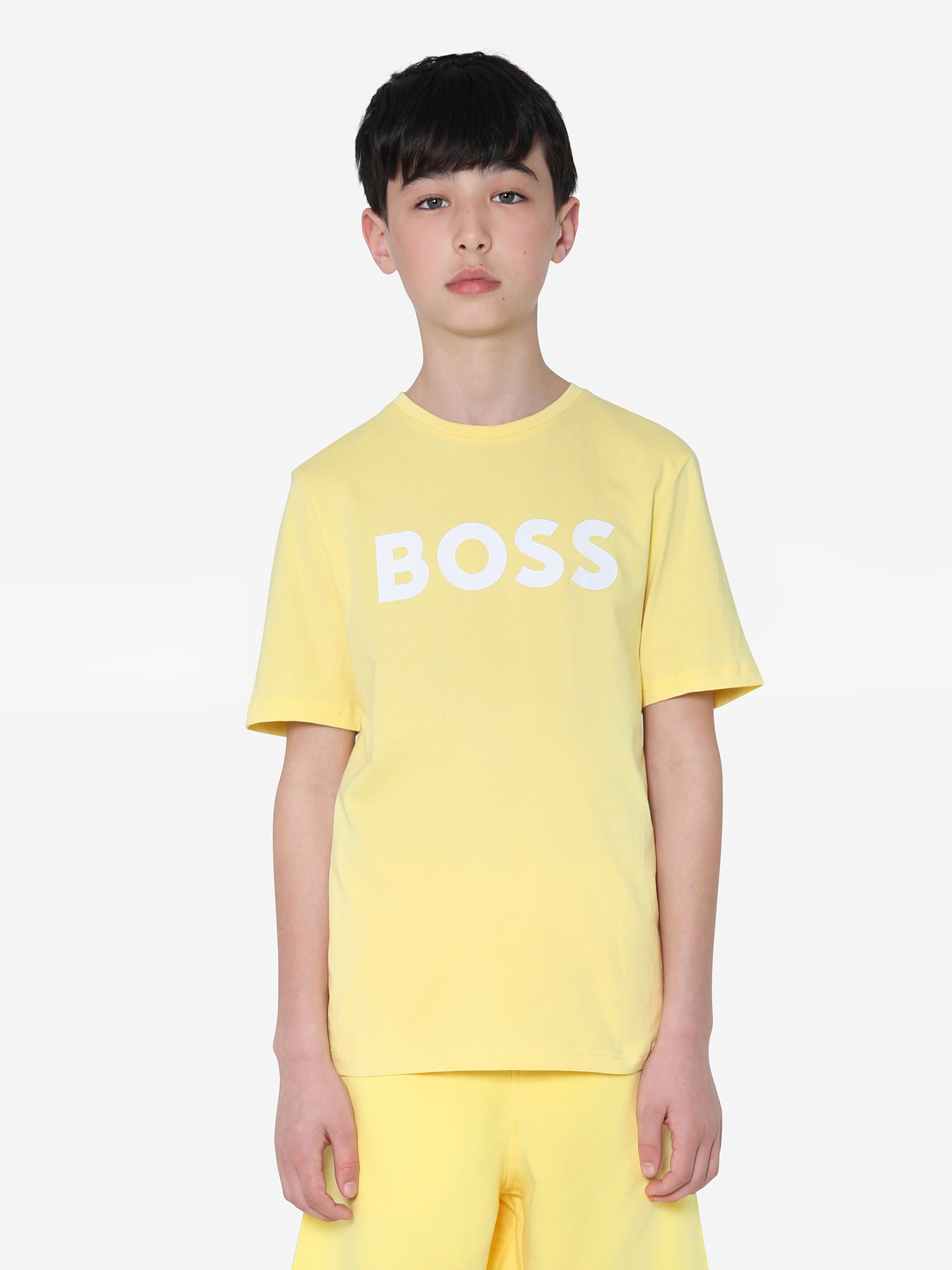 BOSS Boys Logo Print T-Shirt In Yellow