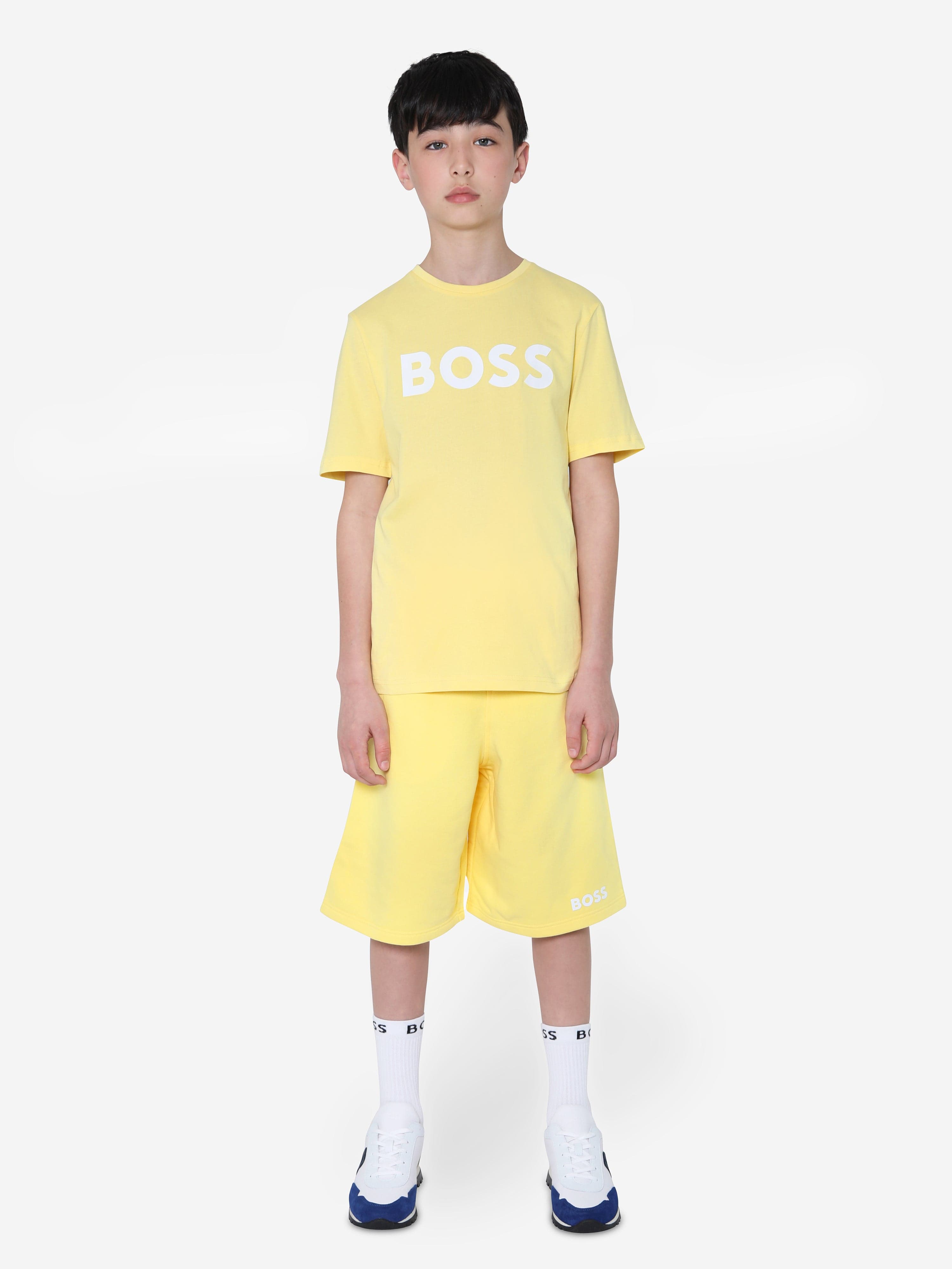 BOSS Boys Logo Print T-Shirt In Yellow