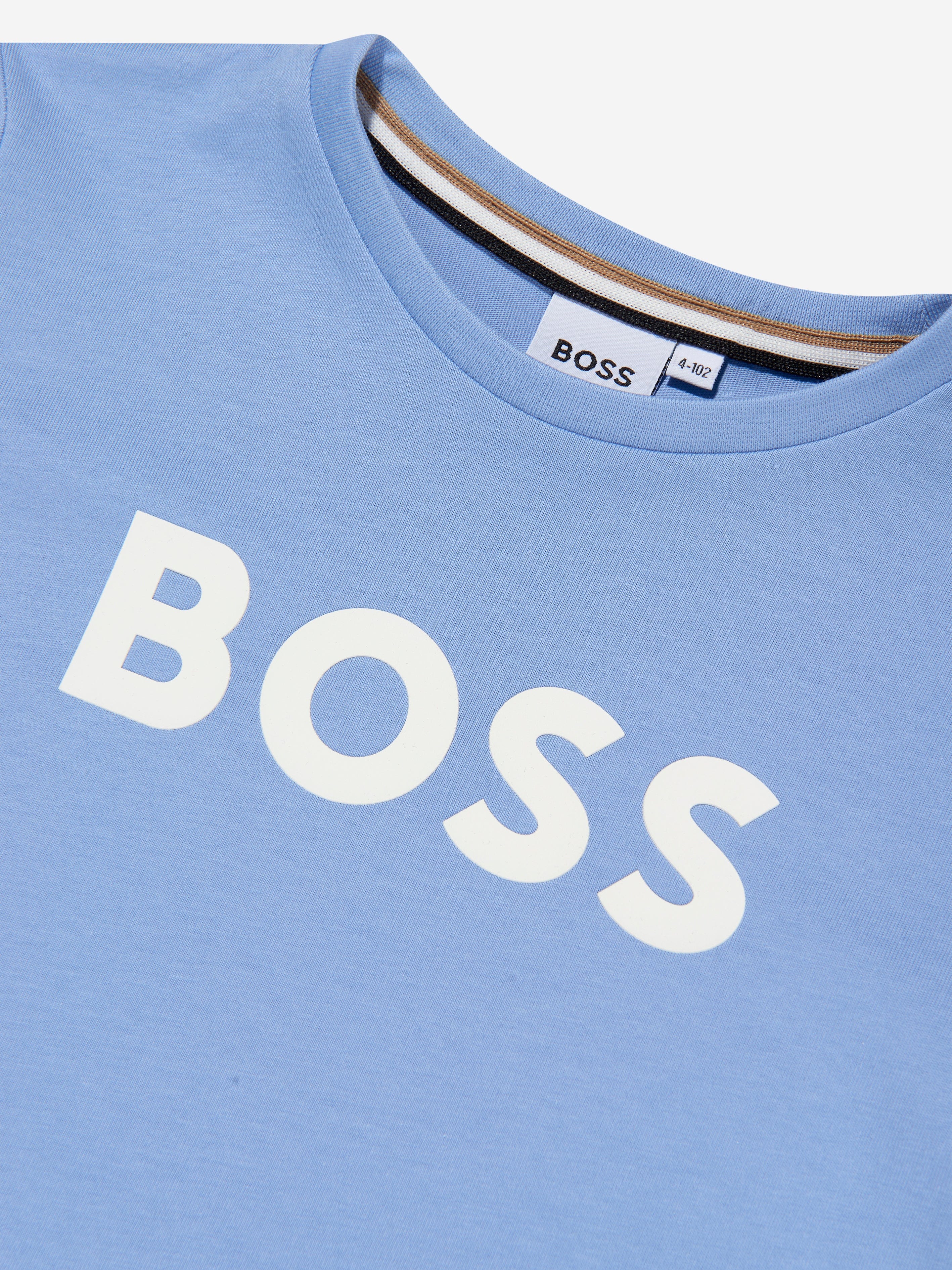 BOSS Boys Logo Print T-Shirt In Blue