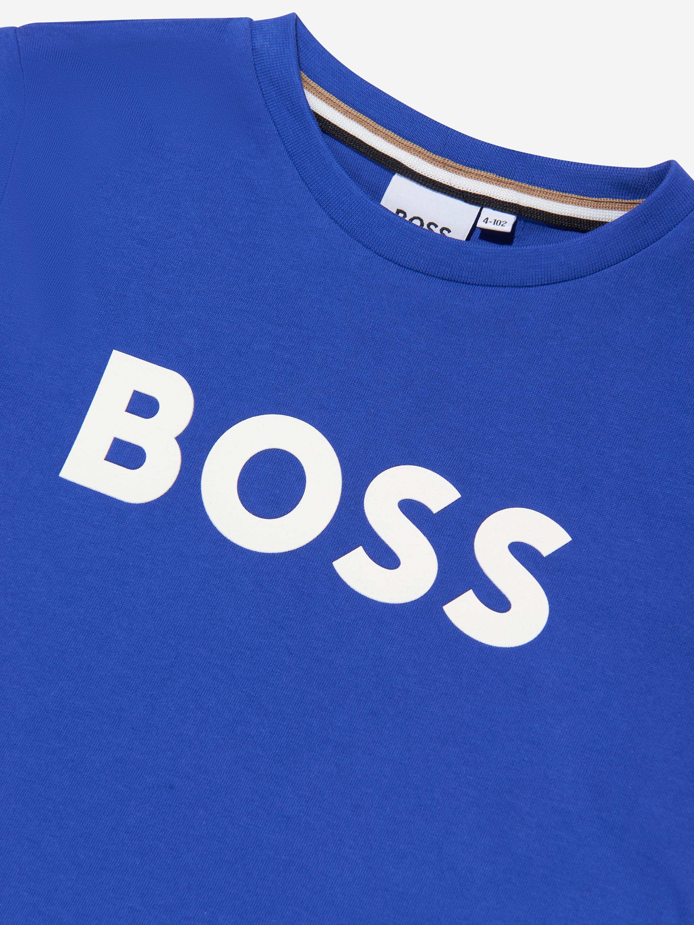 BOSS Boys Logo Print T-Shirt In Blue