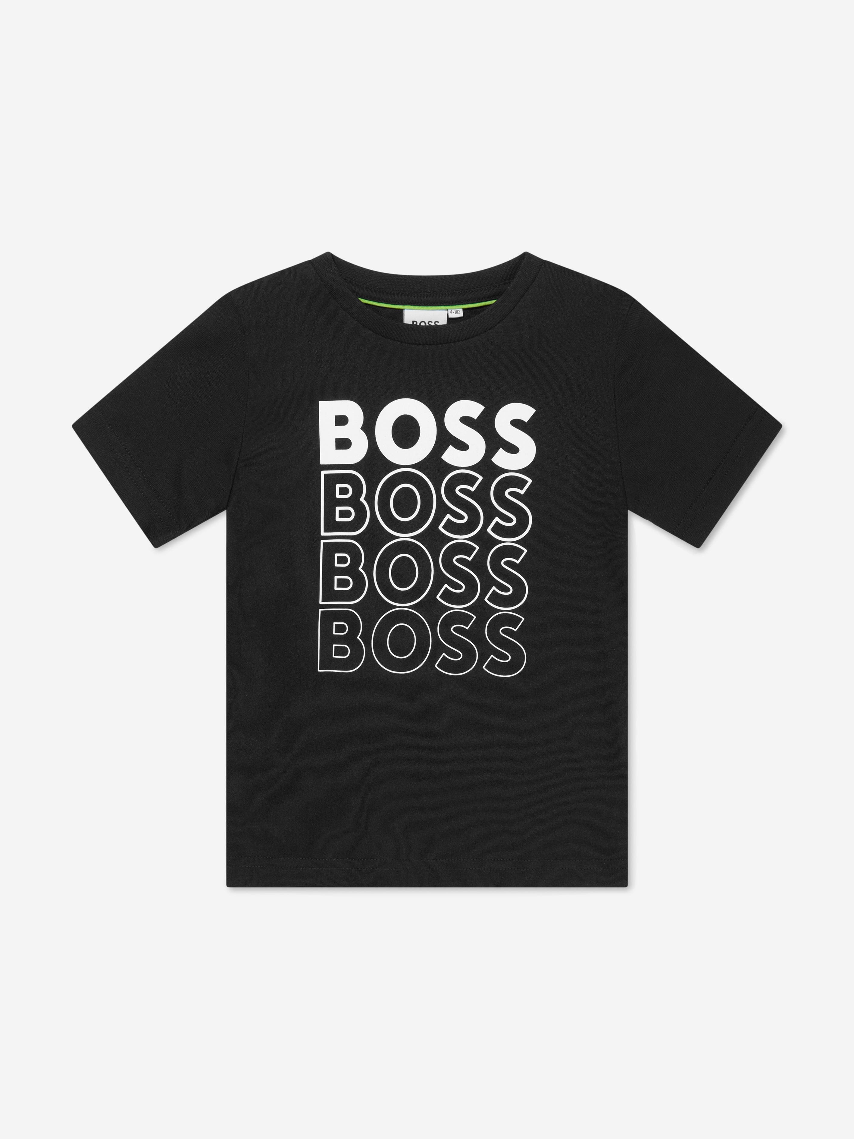 BOSS Boys Gradient Logo Print T-Shirt In Black