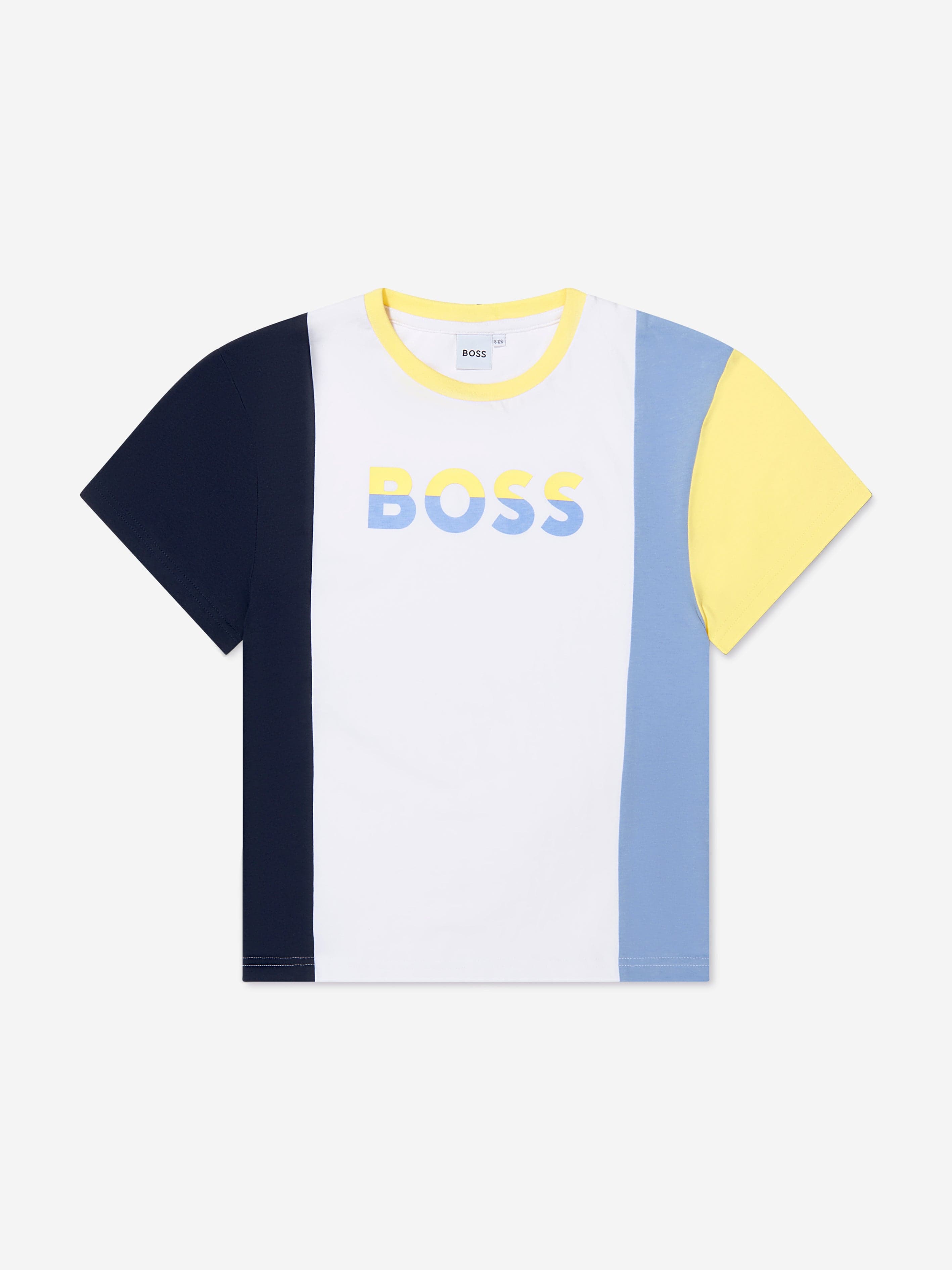 BOSS Boys Colourblock Logo T-Shirt In White