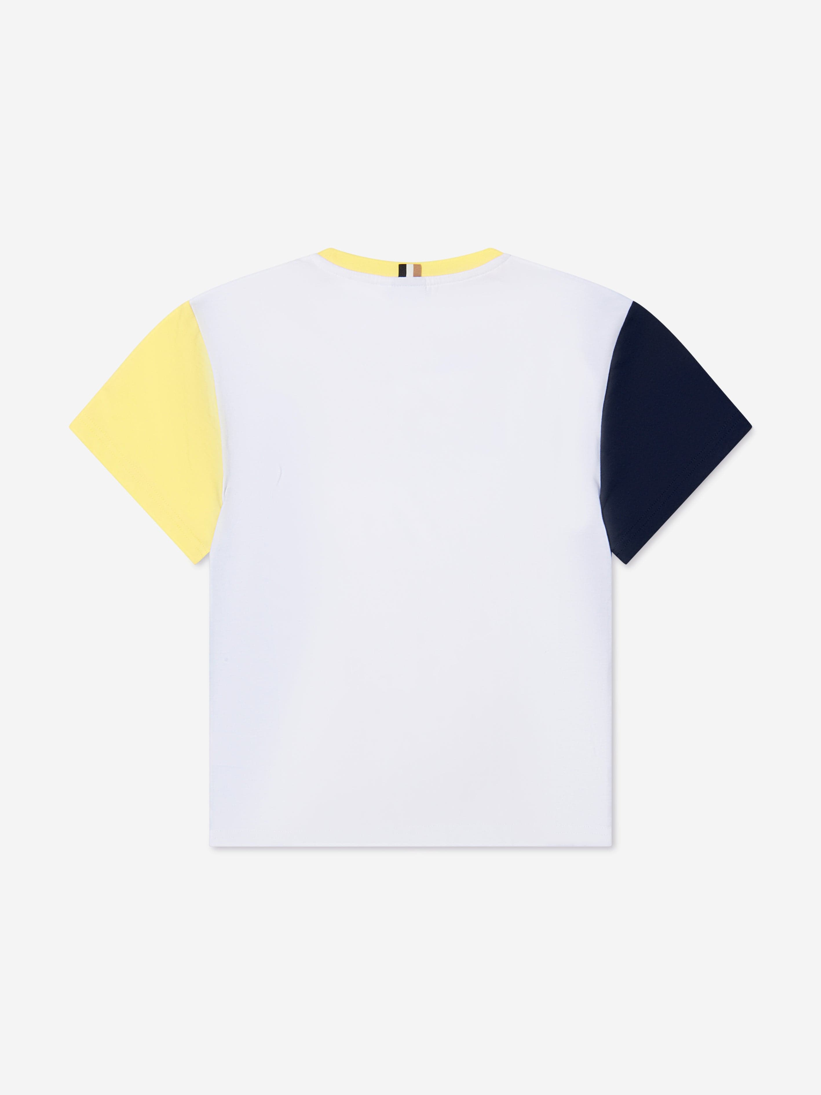 BOSS Boys Colourblock Logo T-Shirt In White