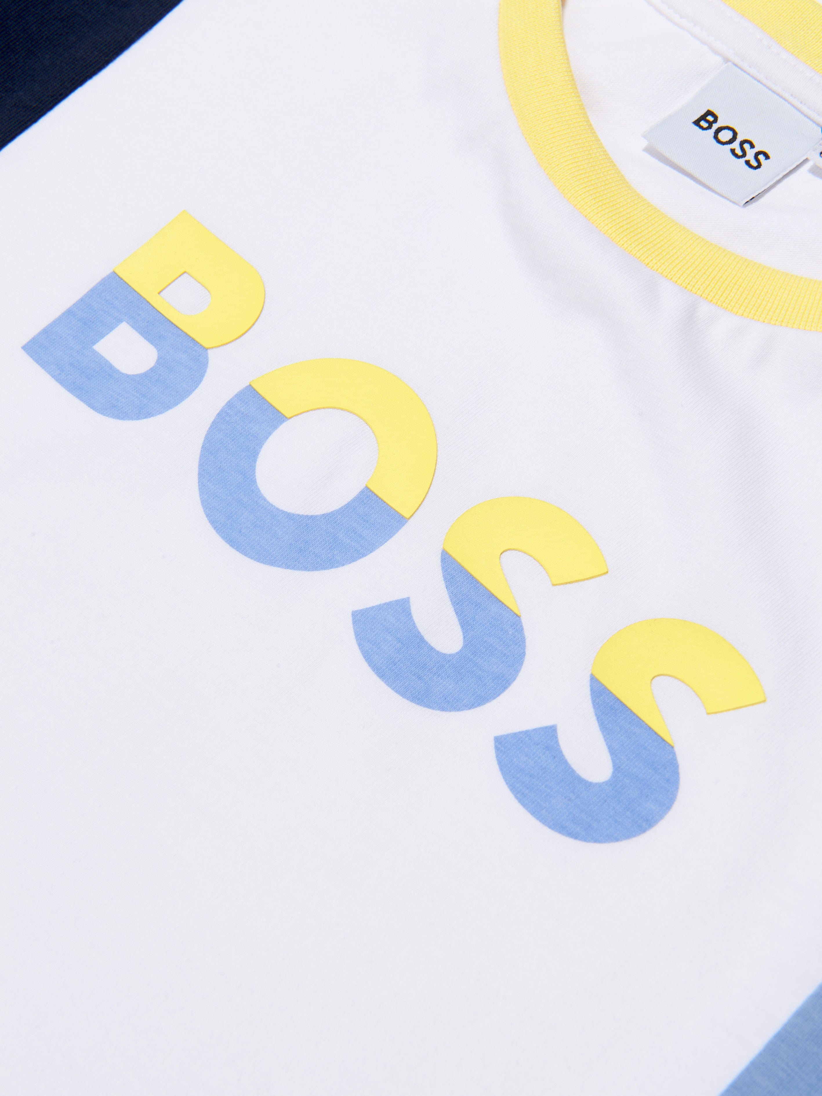 BOSS Boys Colourblock Logo T-Shirt In White