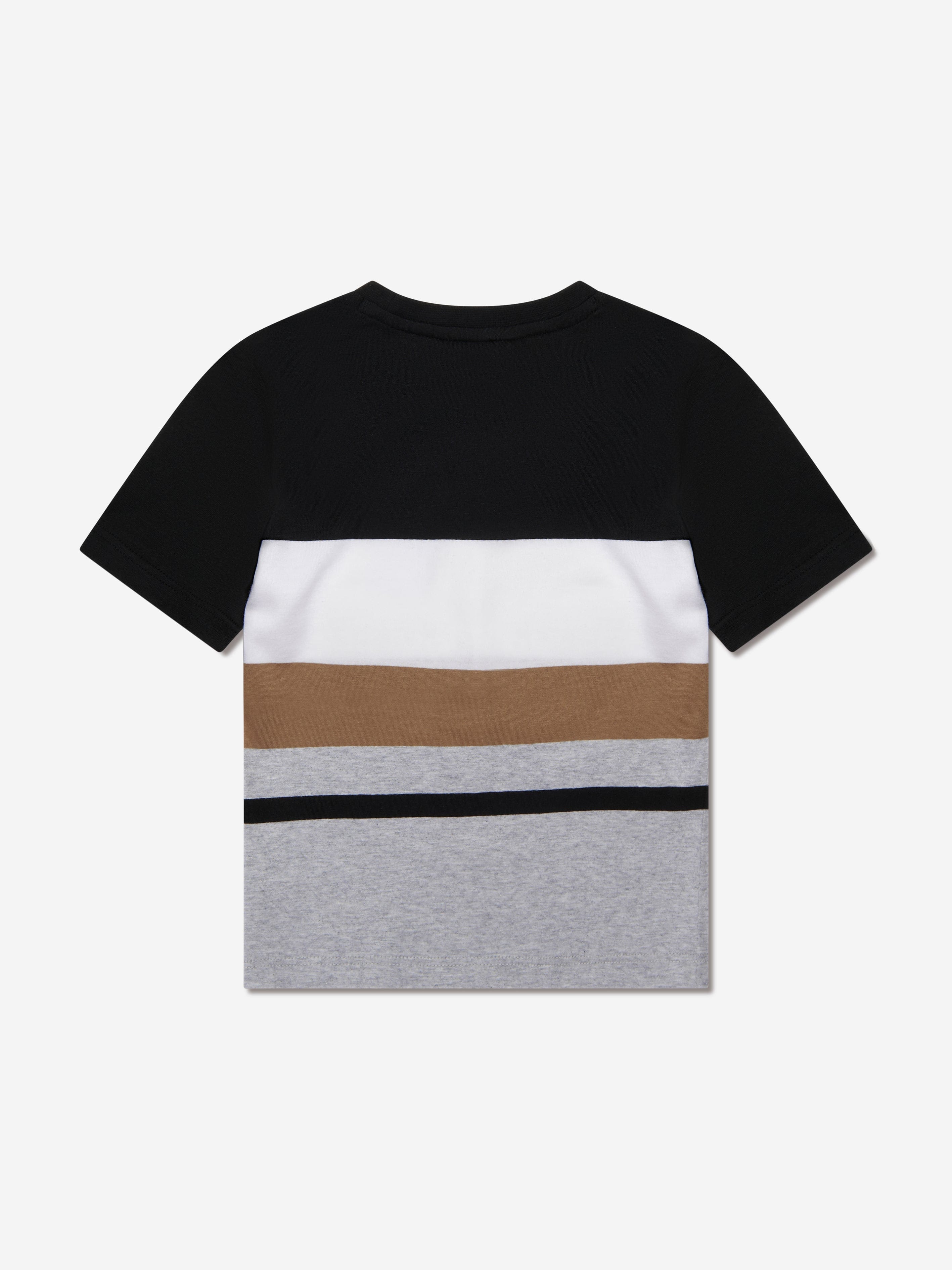 BOSS Boys Striped Logo T-Shirt In Black