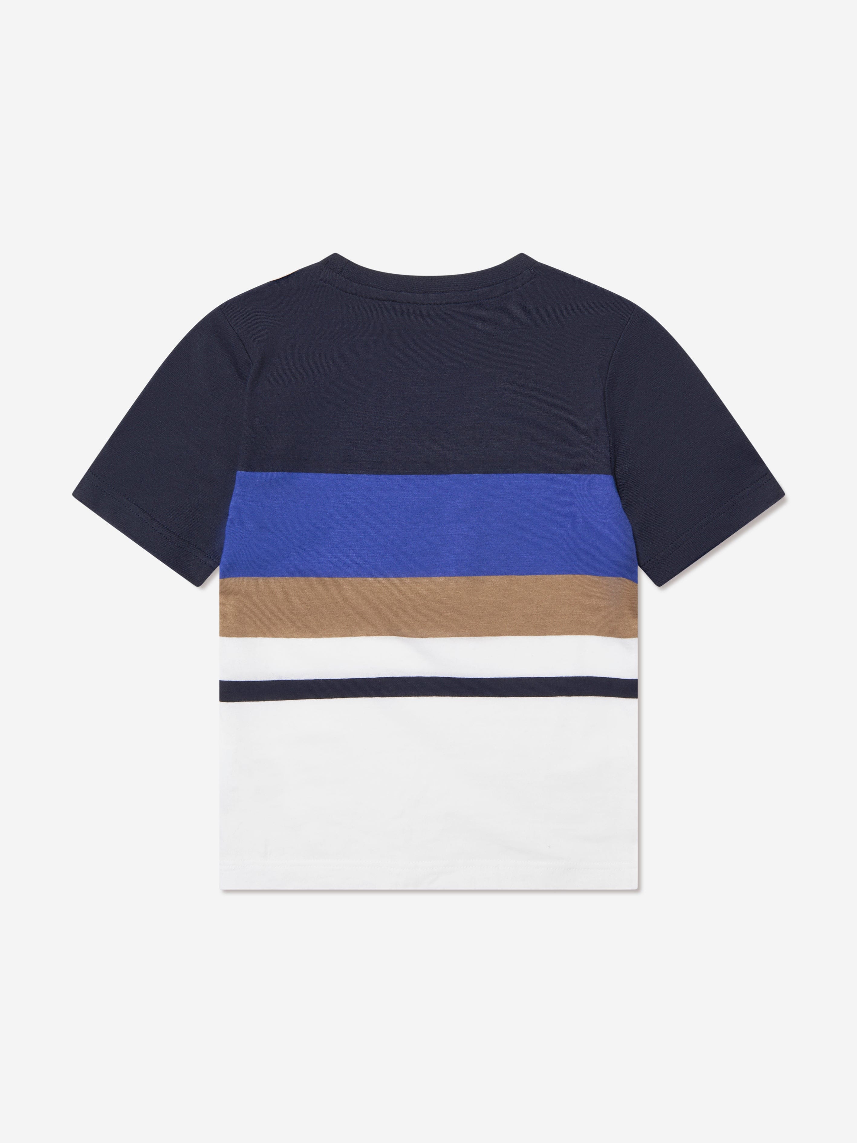 BOSS Boys Striped Logo T-Shirt In Navy