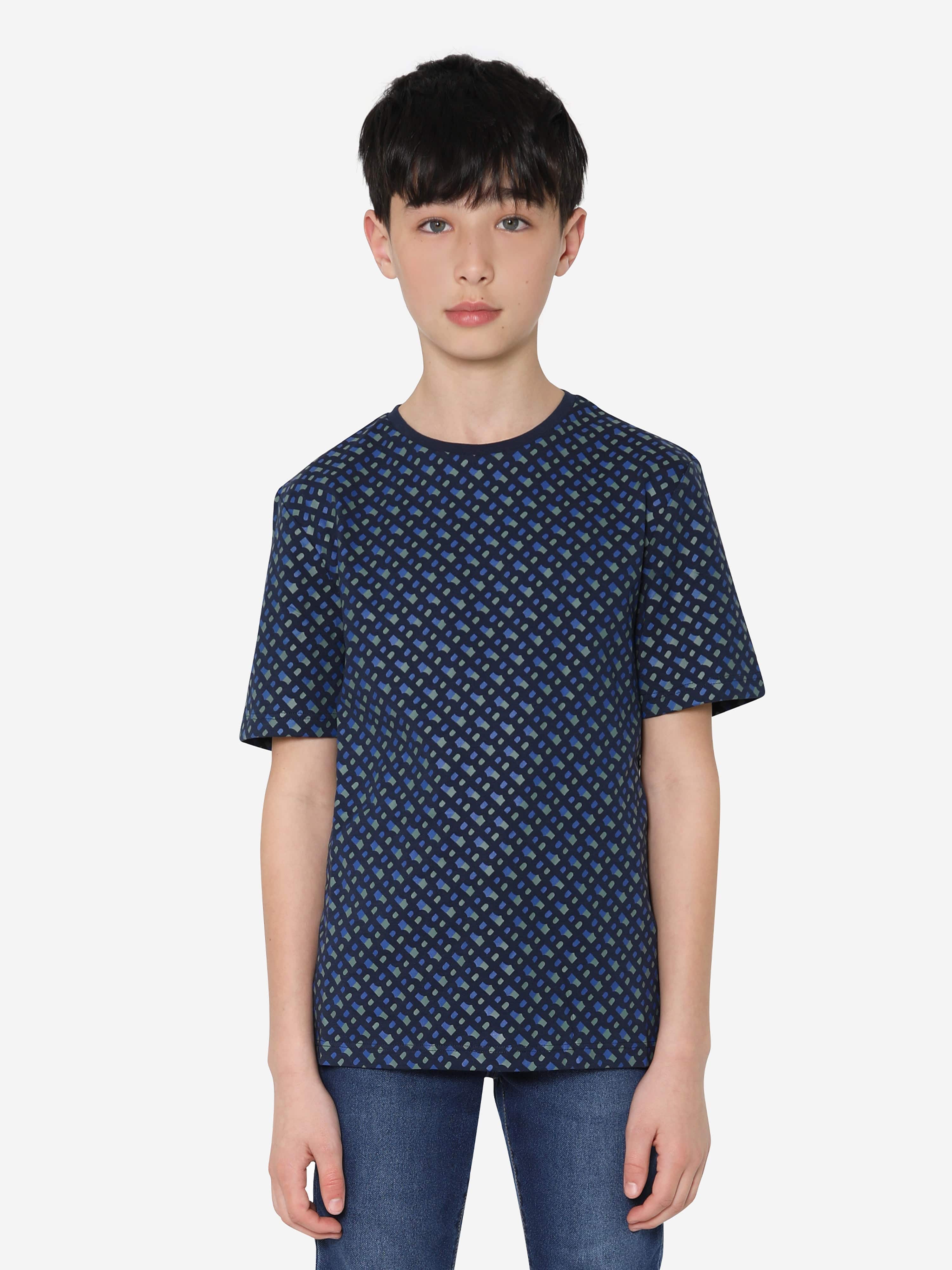 BOSS Boys Organic Cotton Monogram T-Shirt In Navy