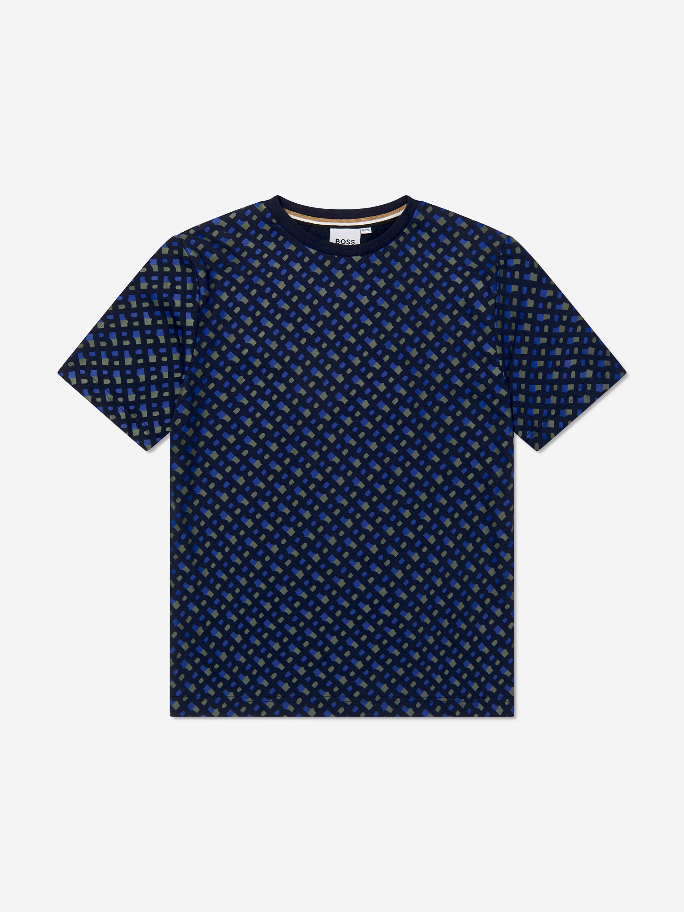 BOSS Boys Organic Cotton Monogram T-Shirt In Navy