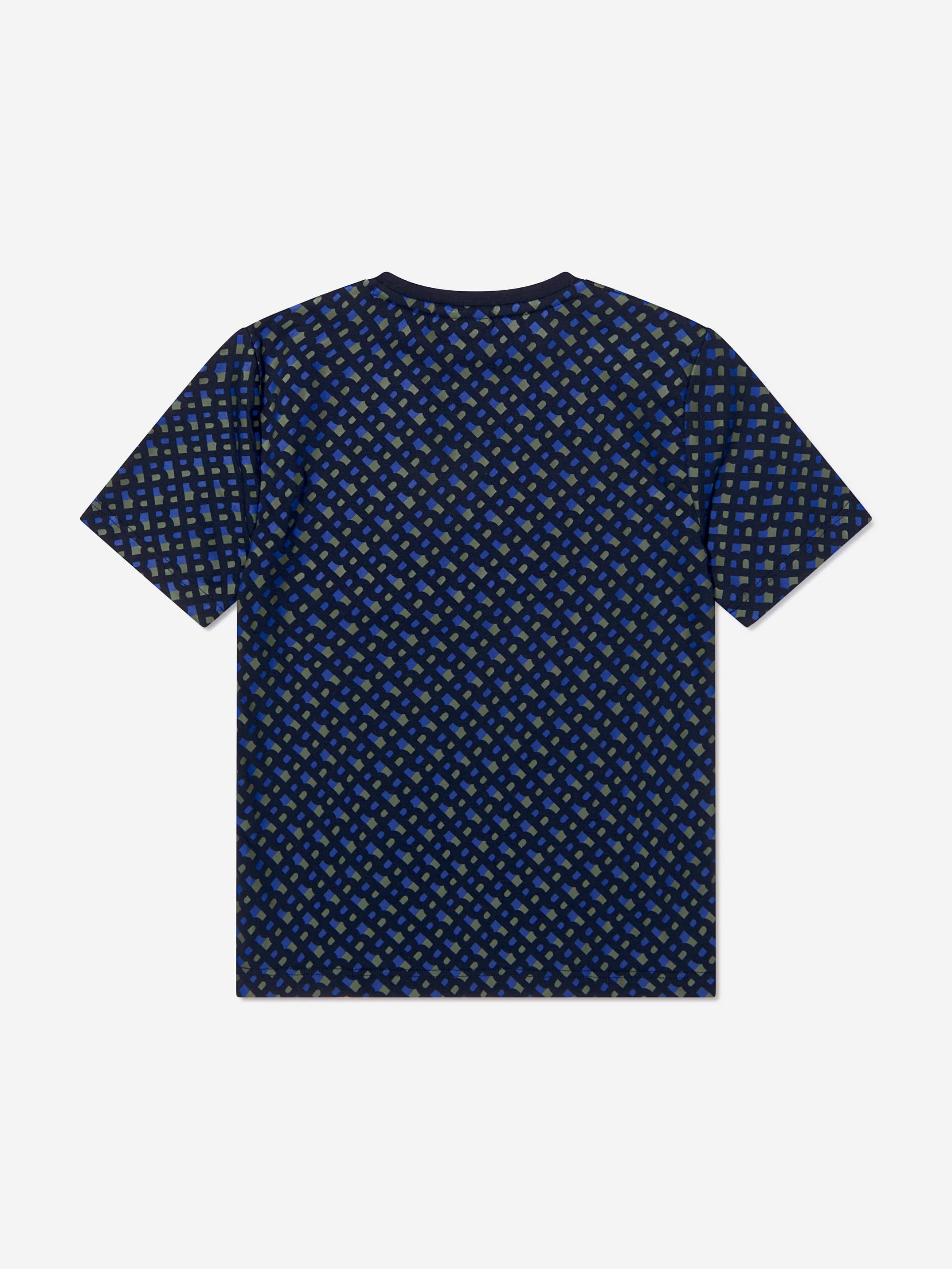 BOSS Boys Organic Cotton Monogram T-Shirt In Navy