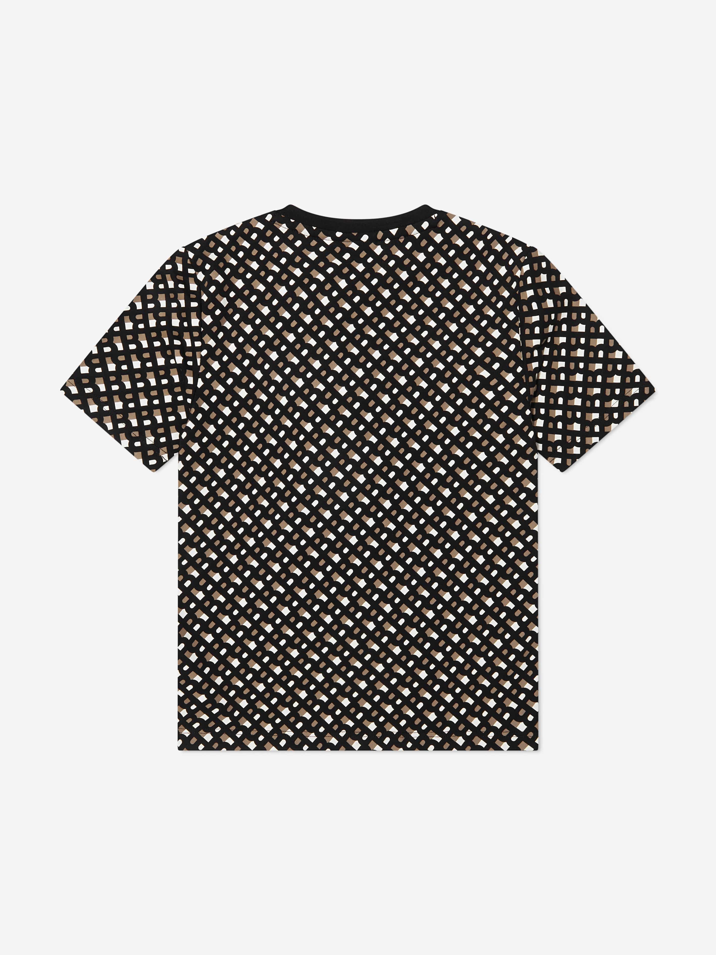 BOSS Boys Organic Cotton Monogram T-Shirt In Black