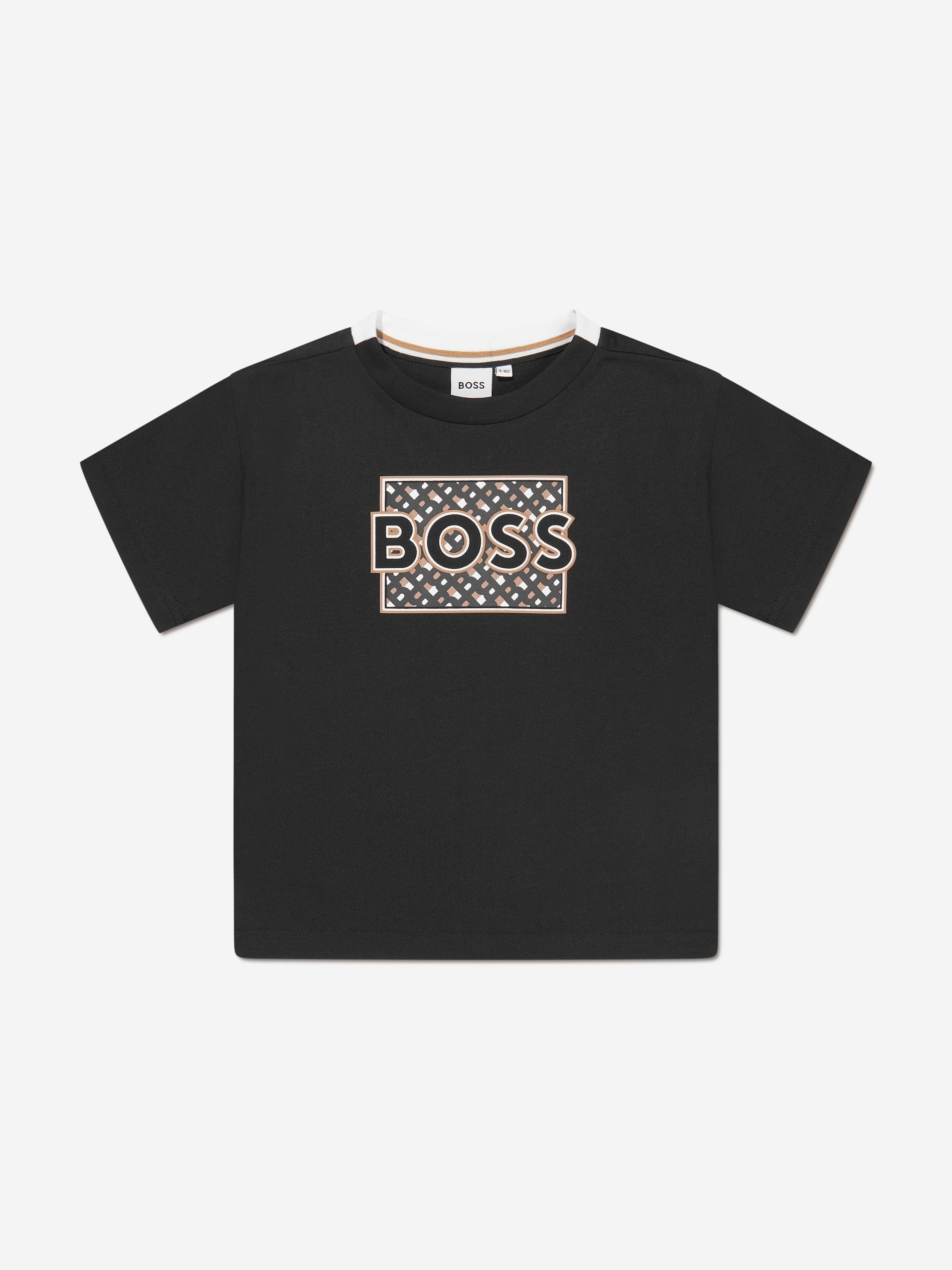 BOSS Boys Monogram Logo T-Shirt In Black