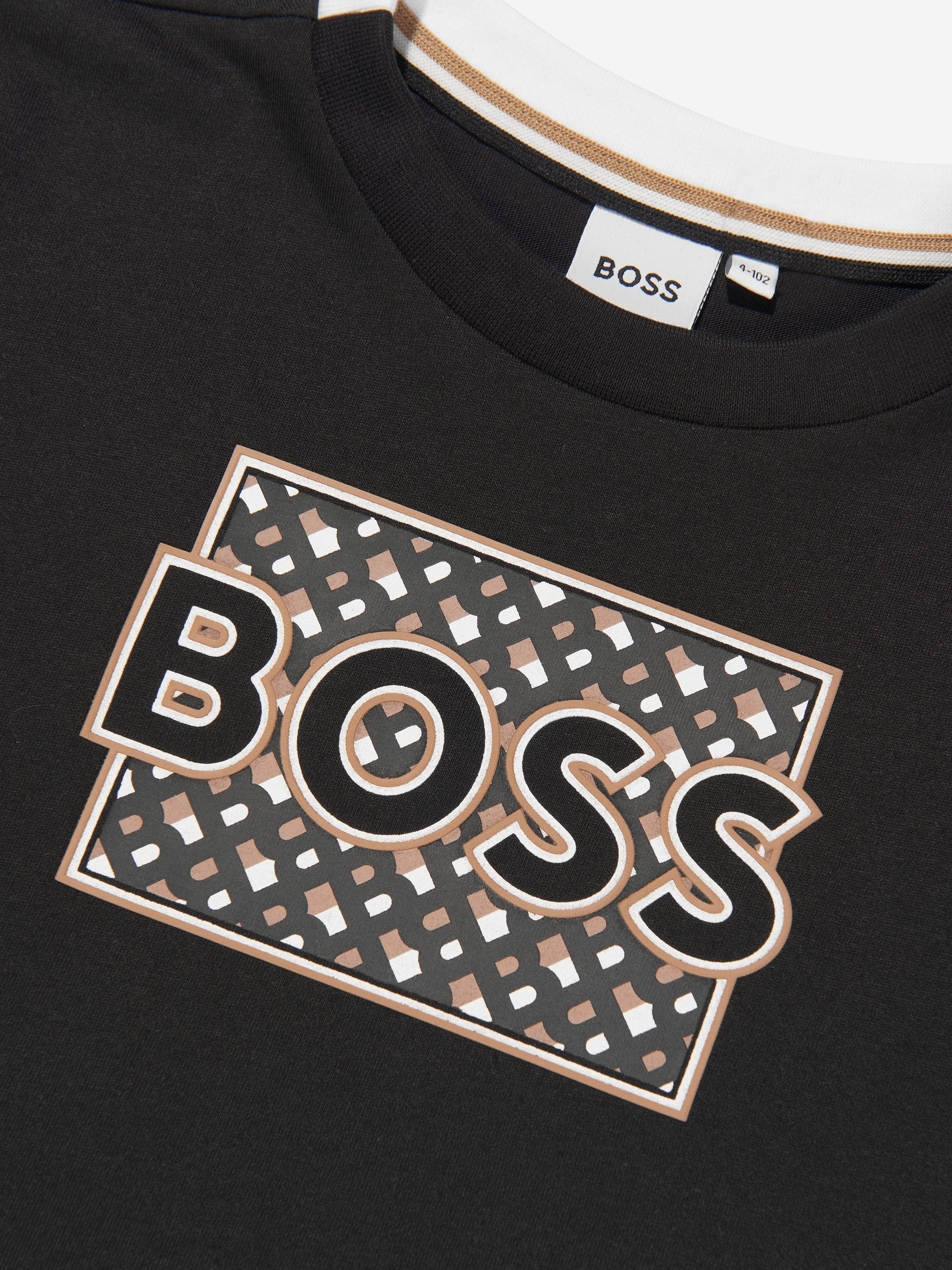 BOSS Boys Monogram Logo T-Shirt In Black