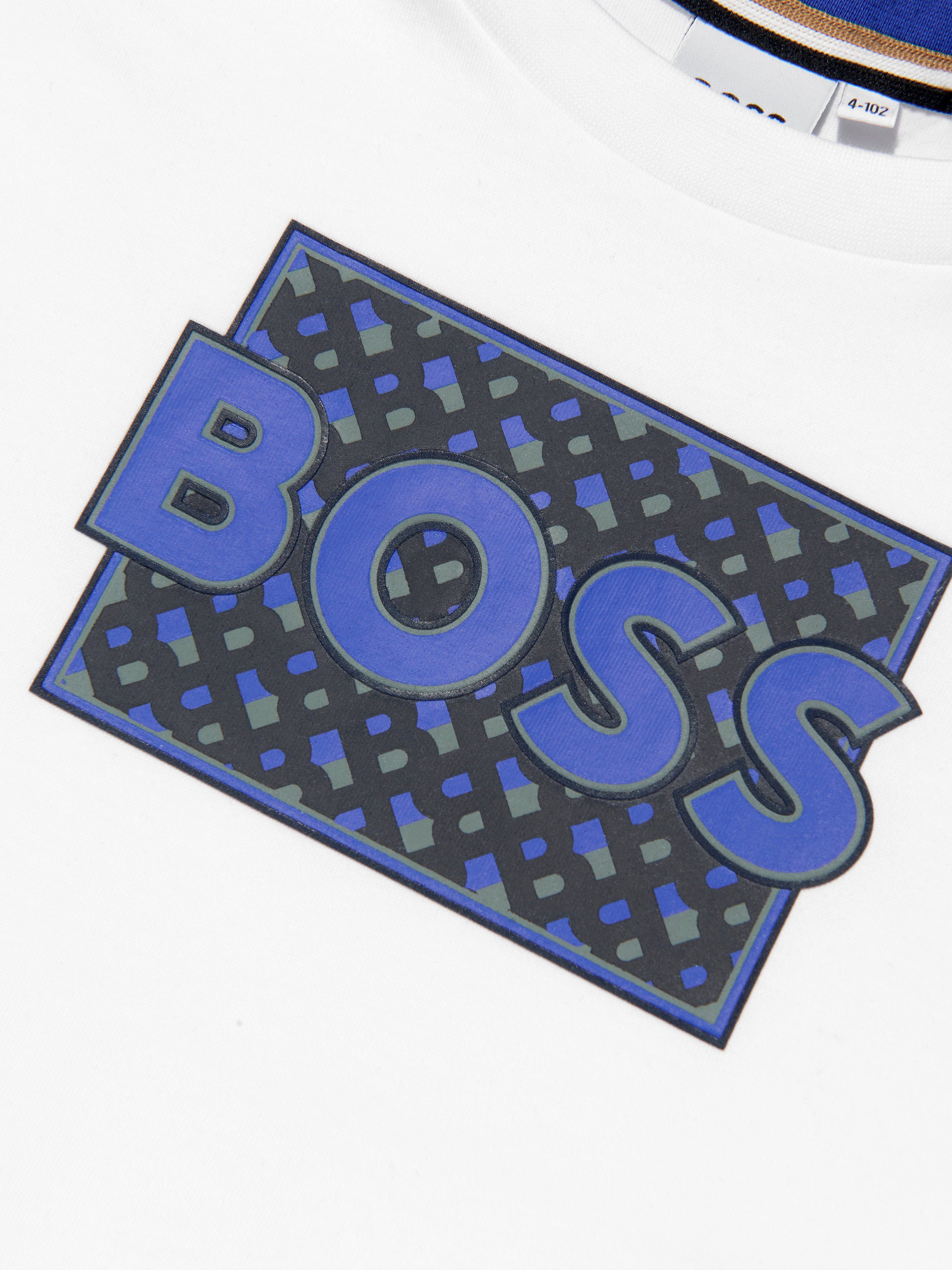 BOSS Boys Monogram Logo T-Shirt In White