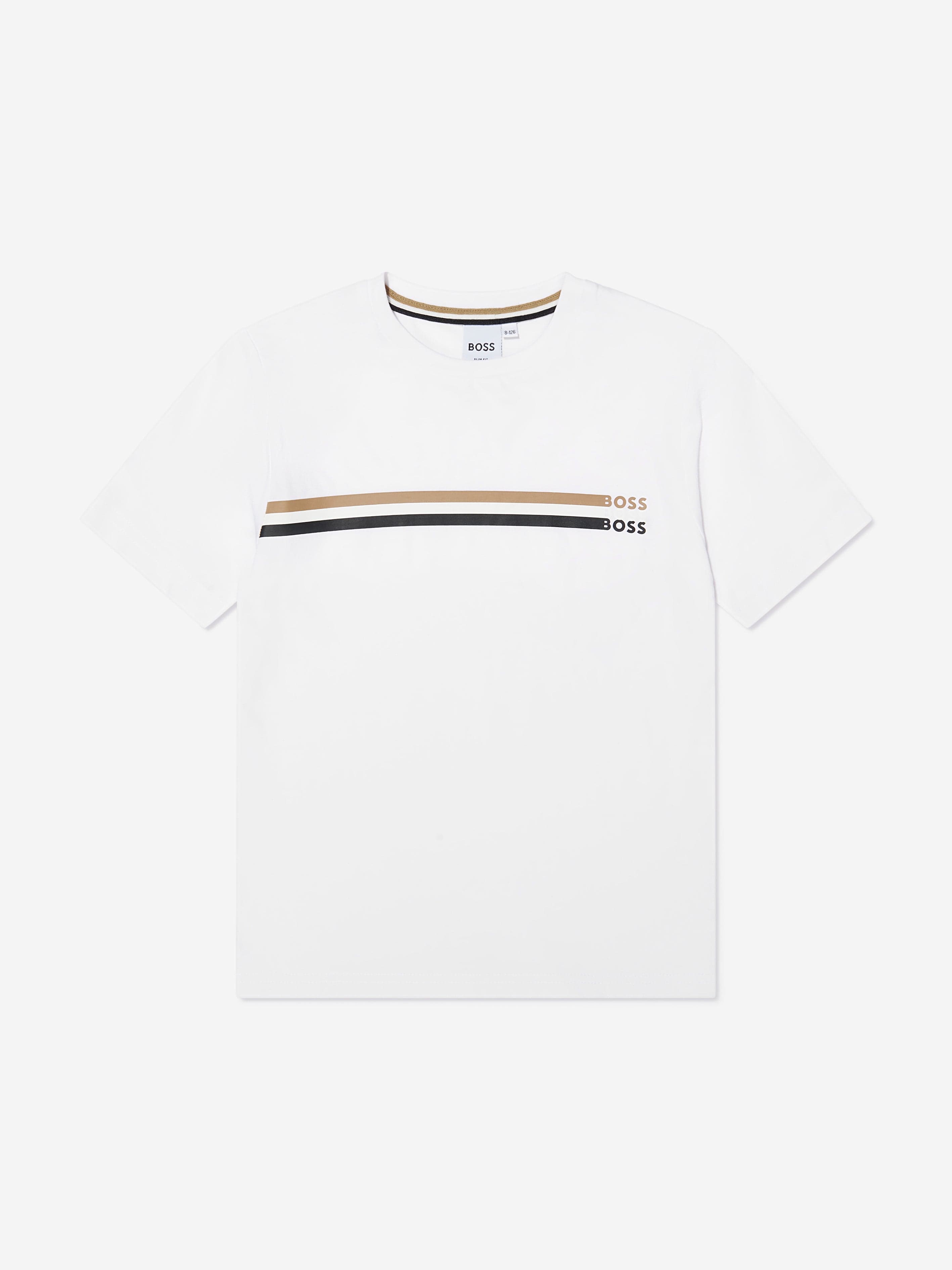 BOSS Boys Logo Stripe T-Shirt In White