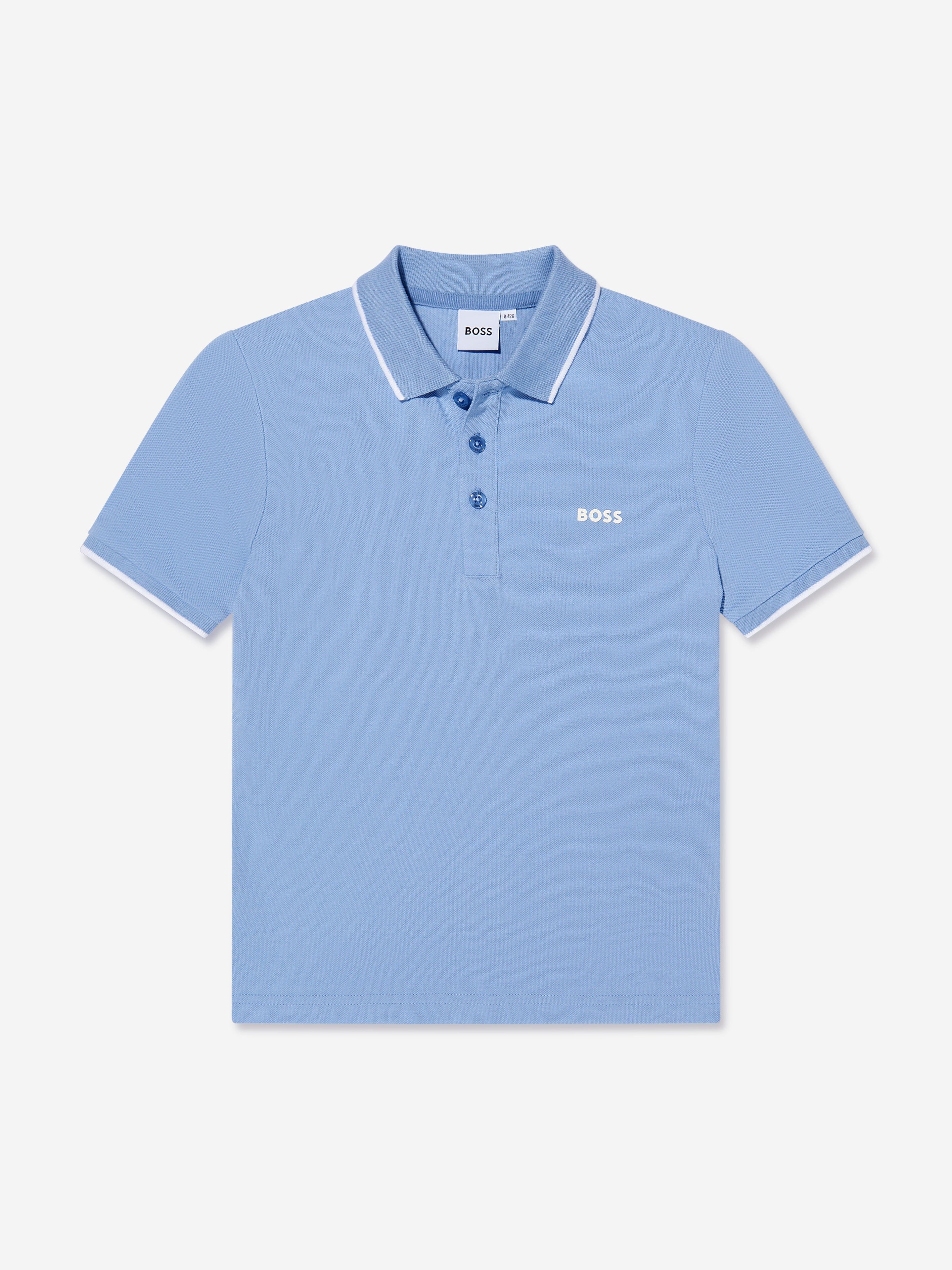 BOSS Boys Logo Polo Shirt In Blue