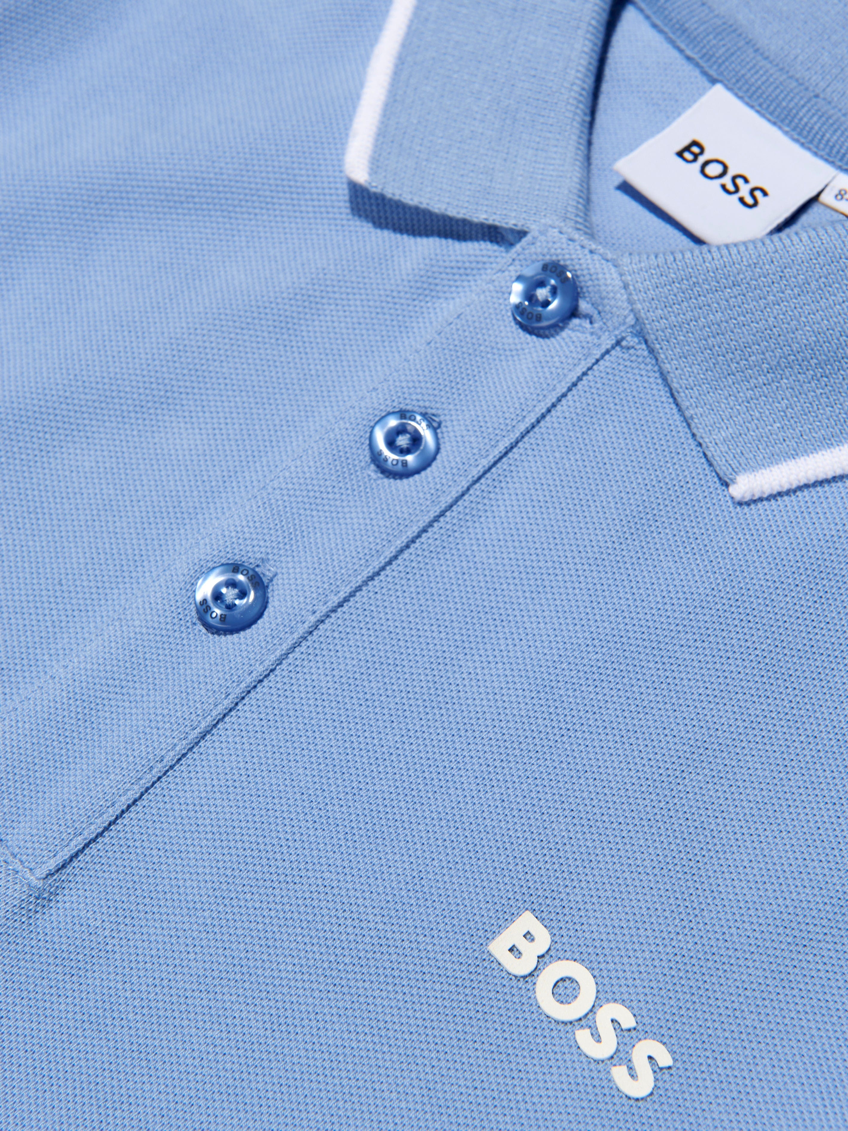 BOSS Boys Logo Polo Shirt In Blue