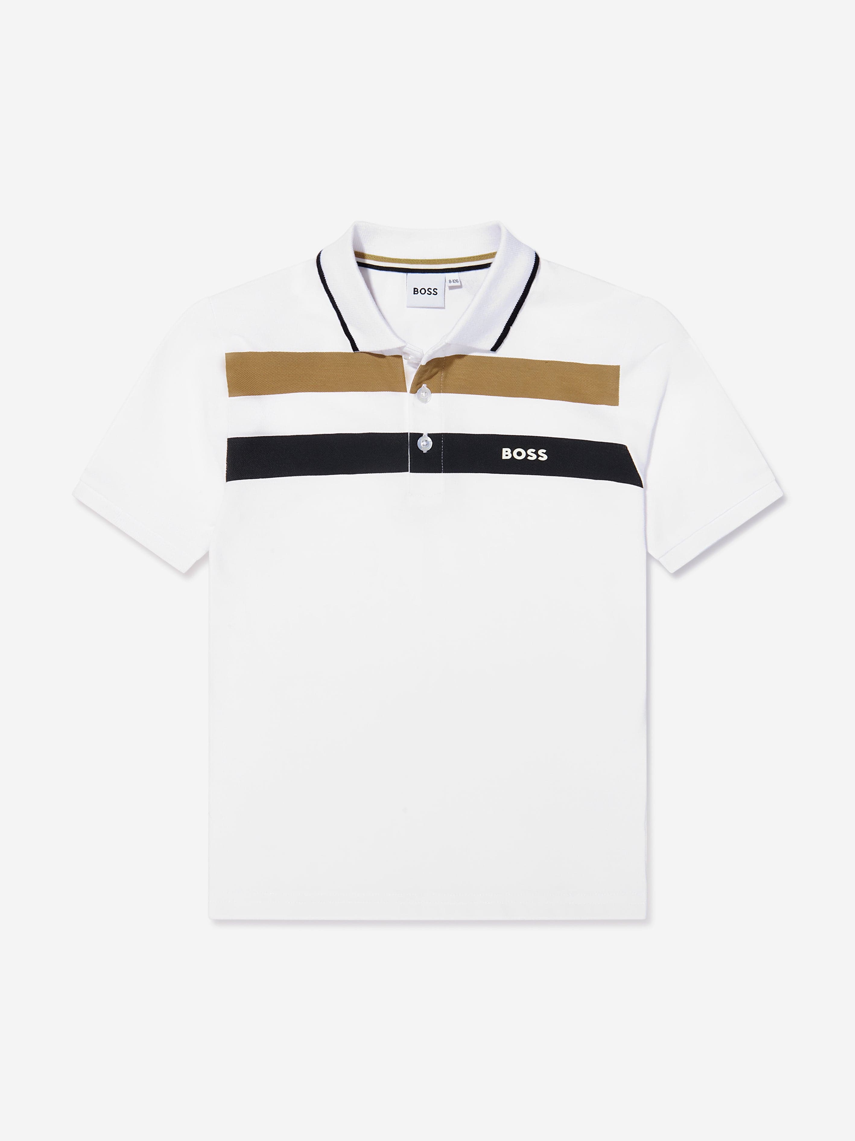 BOSS Boys Striped Polo Shirt In White