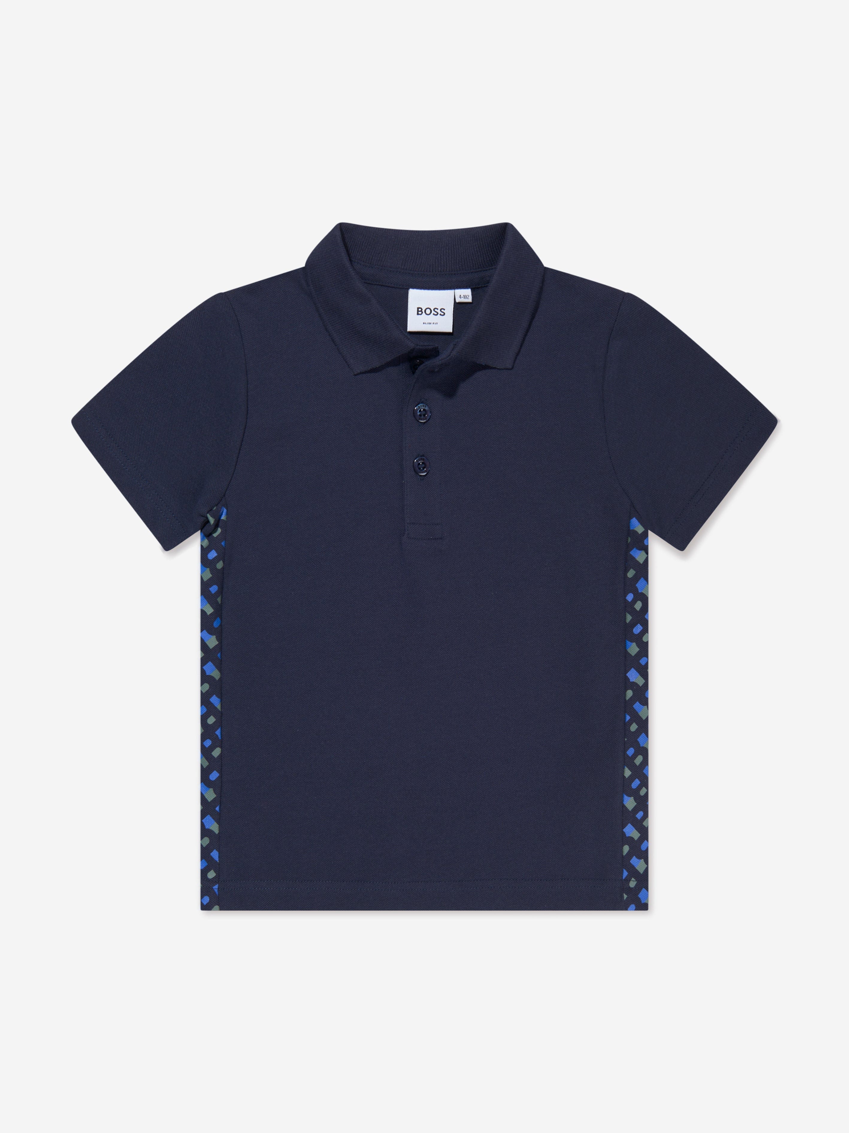 BOSS Boys Monogram Trim Polo Shirt In Navy