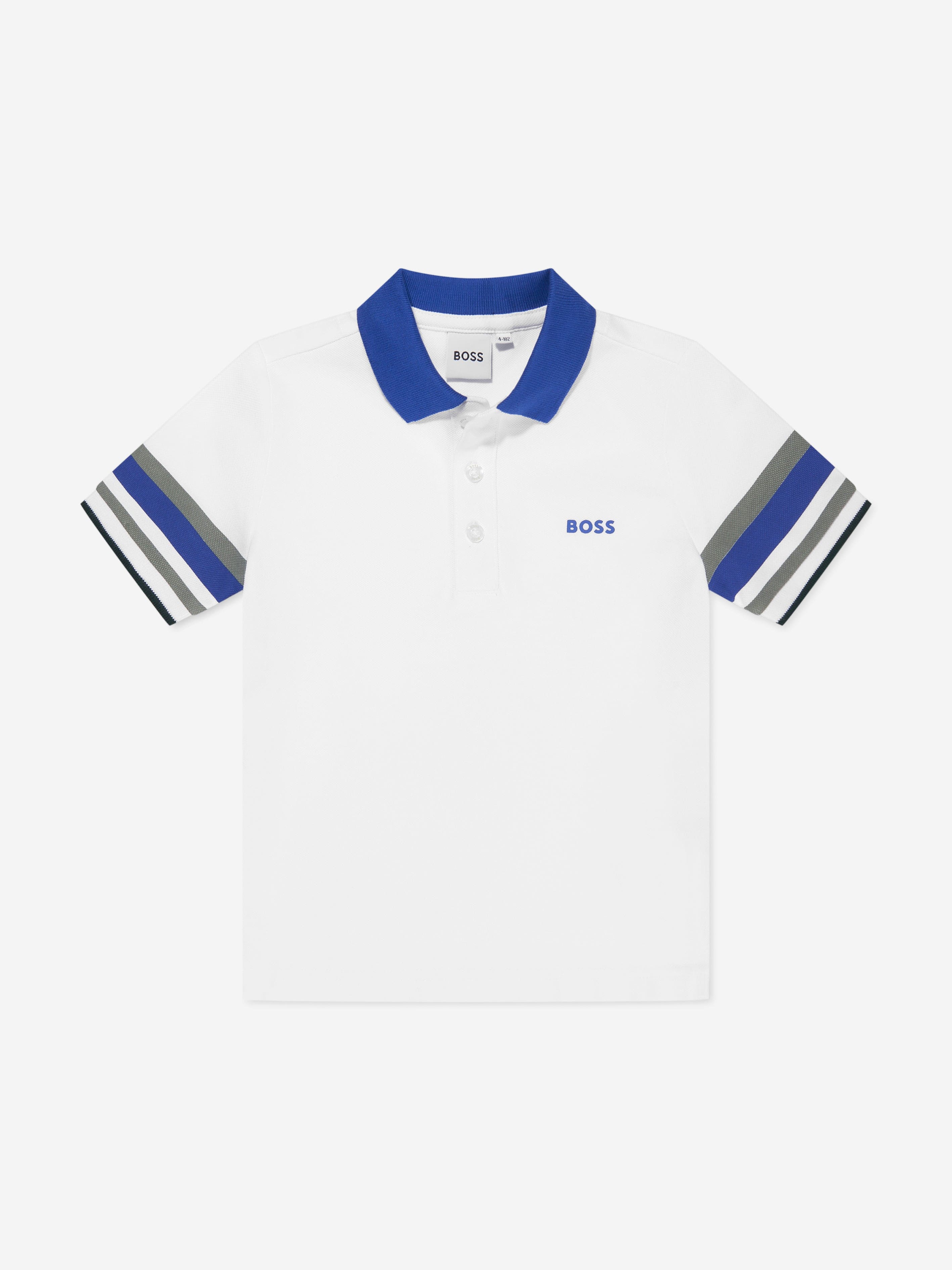 BOSS Boys Striped Sleeve Polo Shirt In White