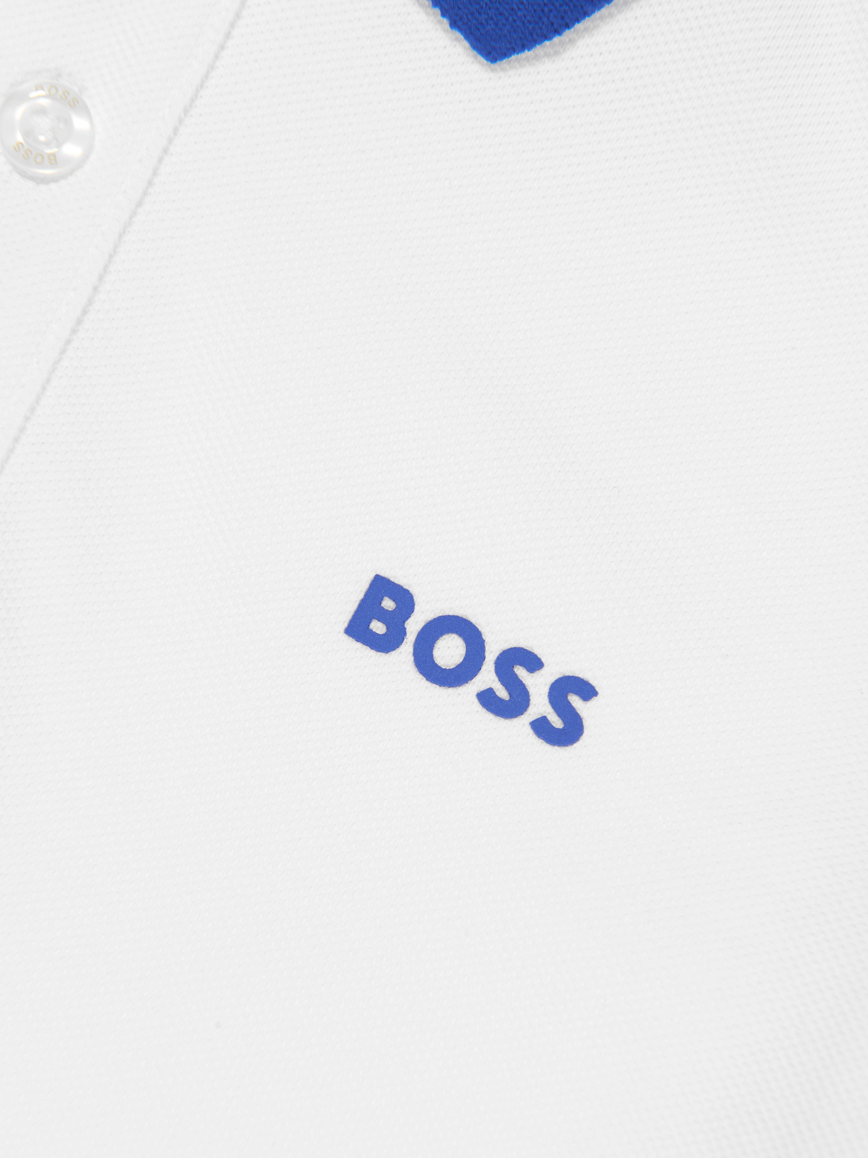 BOSS Boys Striped Sleeve Polo Shirt In White