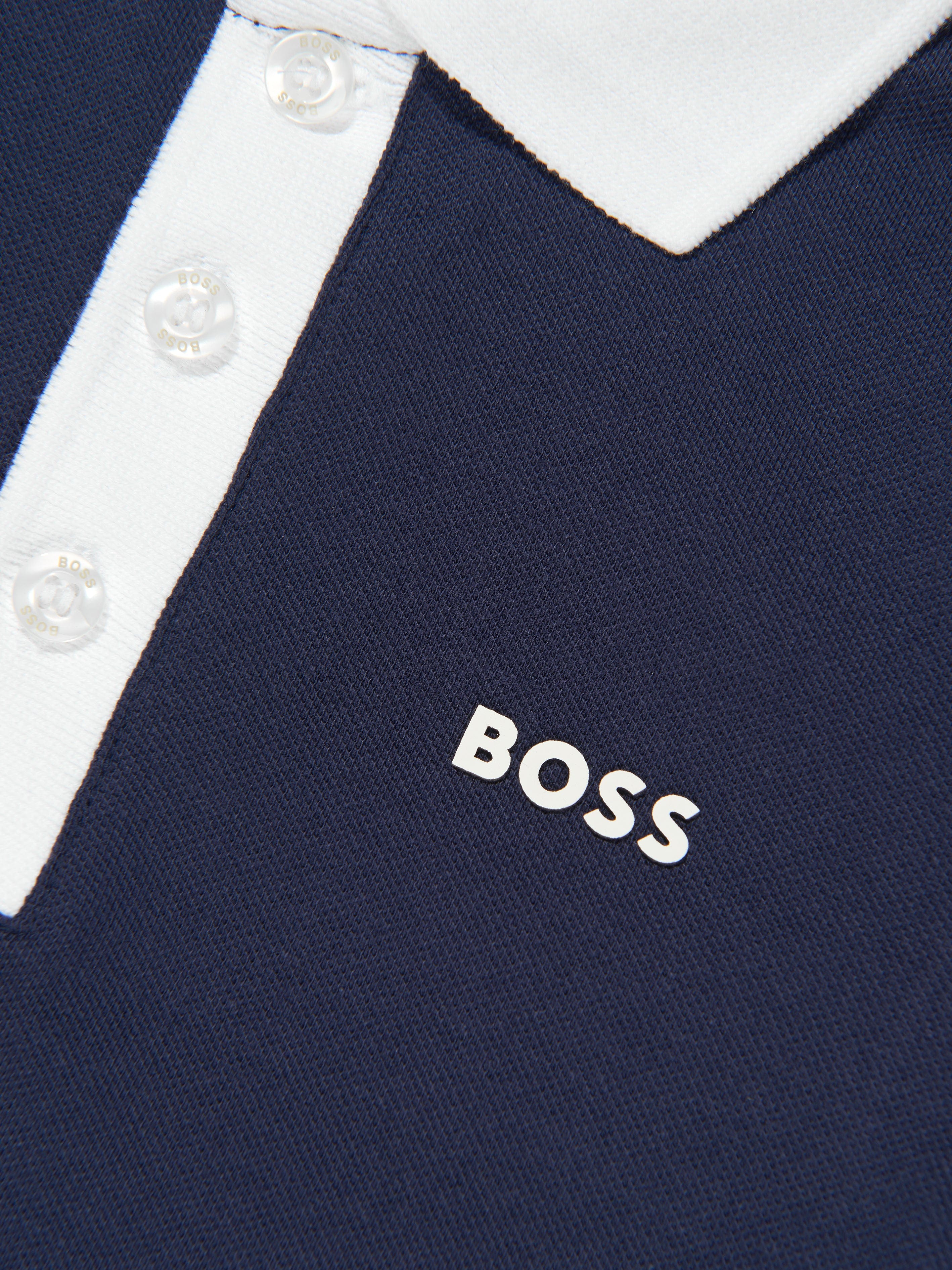 BOSS Boys Logo Polo Shirt In Navy